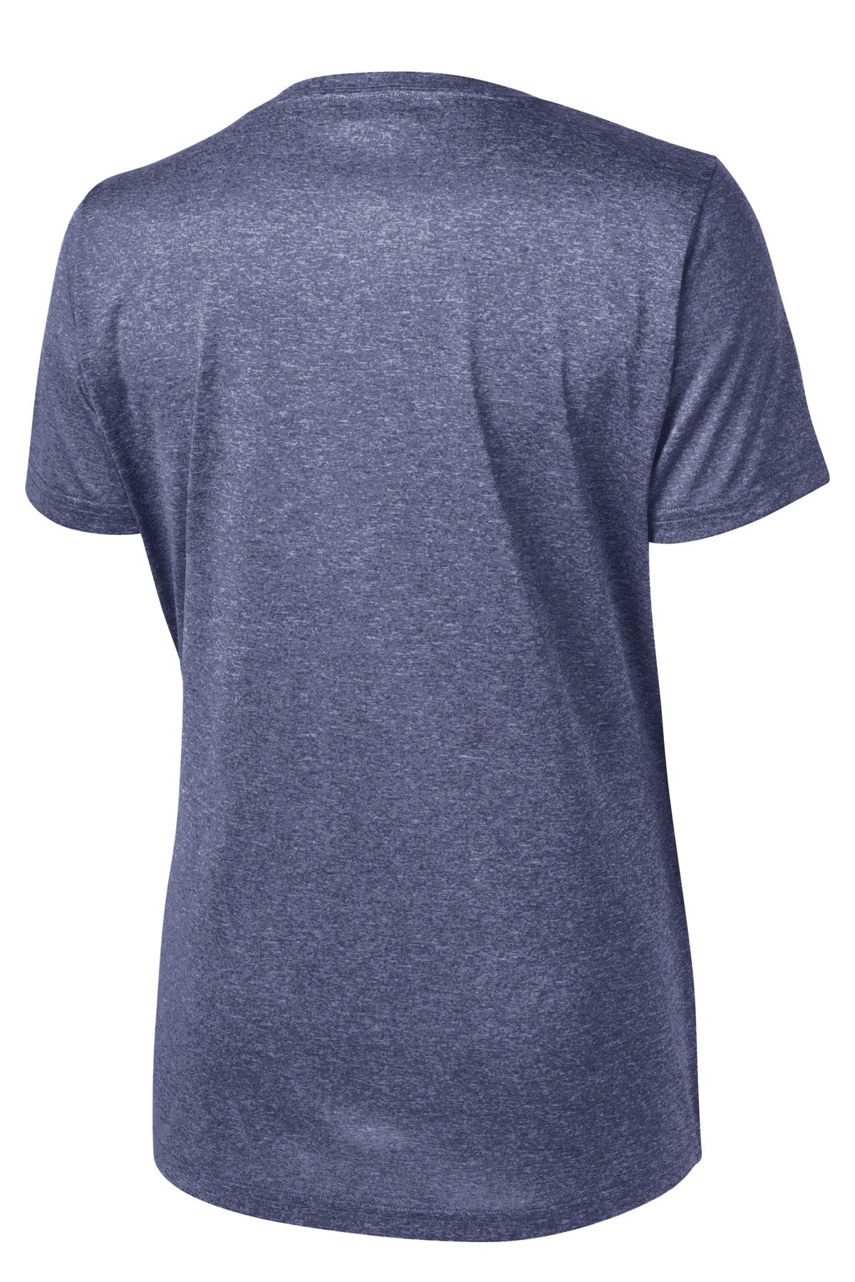 Rear View of Tr Navy Hthr Sport-Tek Women's Heather Contender Scoop Neck Tee. LST360