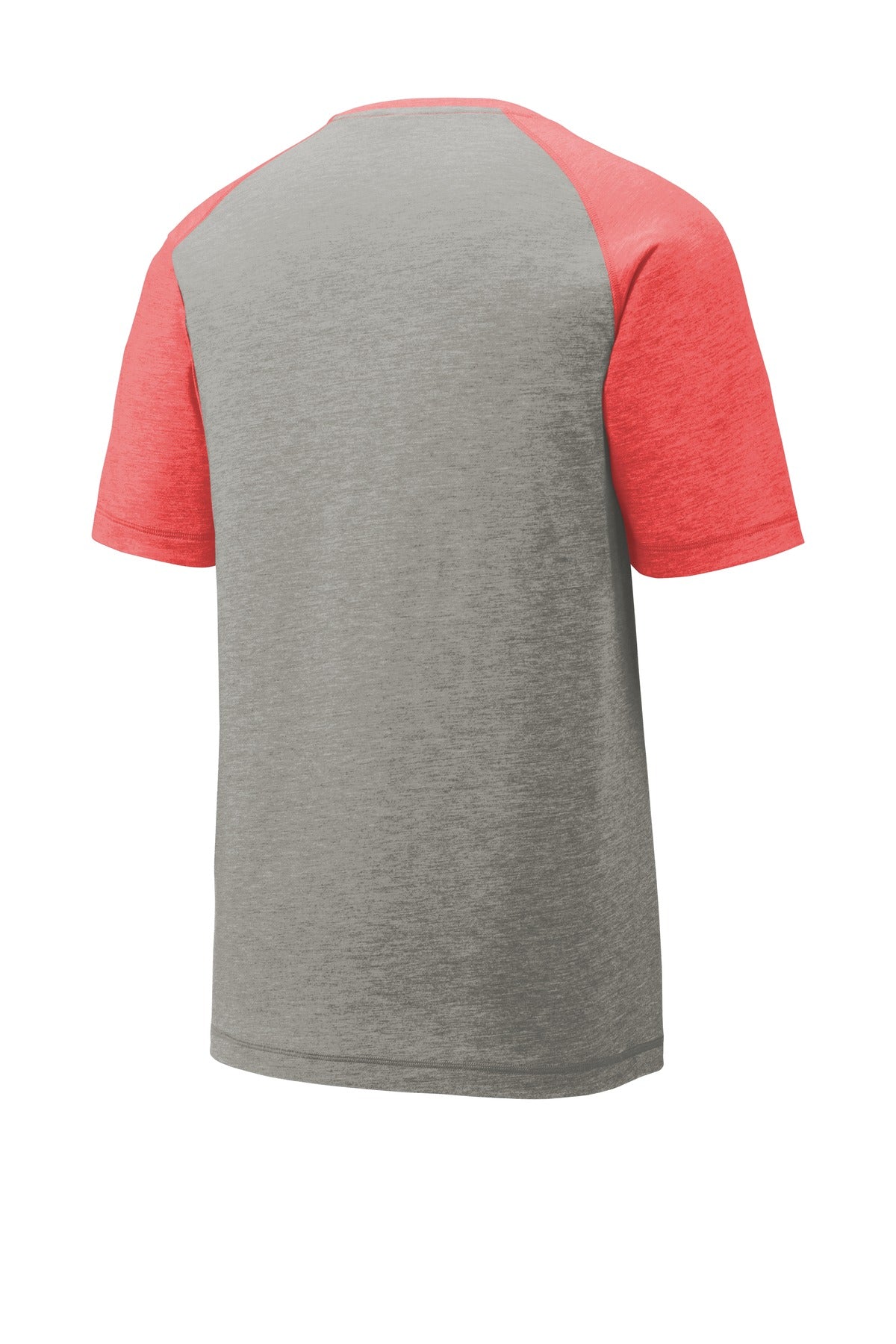 Rear View of Tr Red Hth/LGH Sport-Tek PosiCharge Tri-Blend Wicking Raglan Tee. ST400
