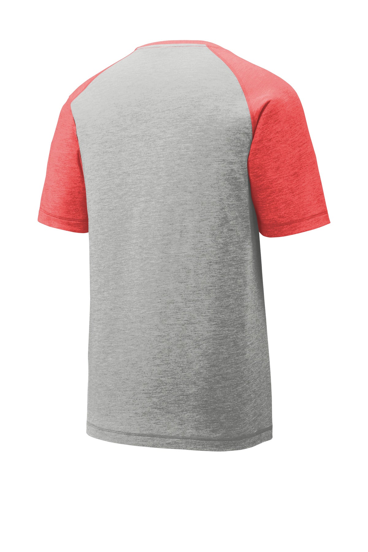Rear View of Tr Red Hth/LGH Sport-Tek PosiCharge Tri-Blend Wicking Raglan Tee. ST400