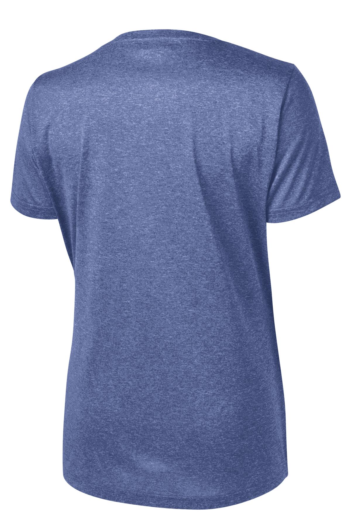 Rear View of Tr Royal Hthr Sport-Tek Women's Heather Contender Scoop Neck Tee. LST360