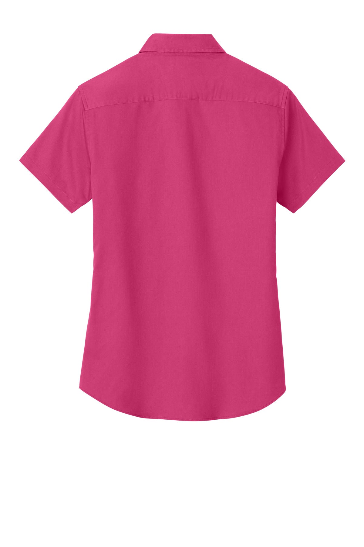 Rear View of Tropical Pink Port Authority Women's Short Sleeve Easy Care Shirt. L508