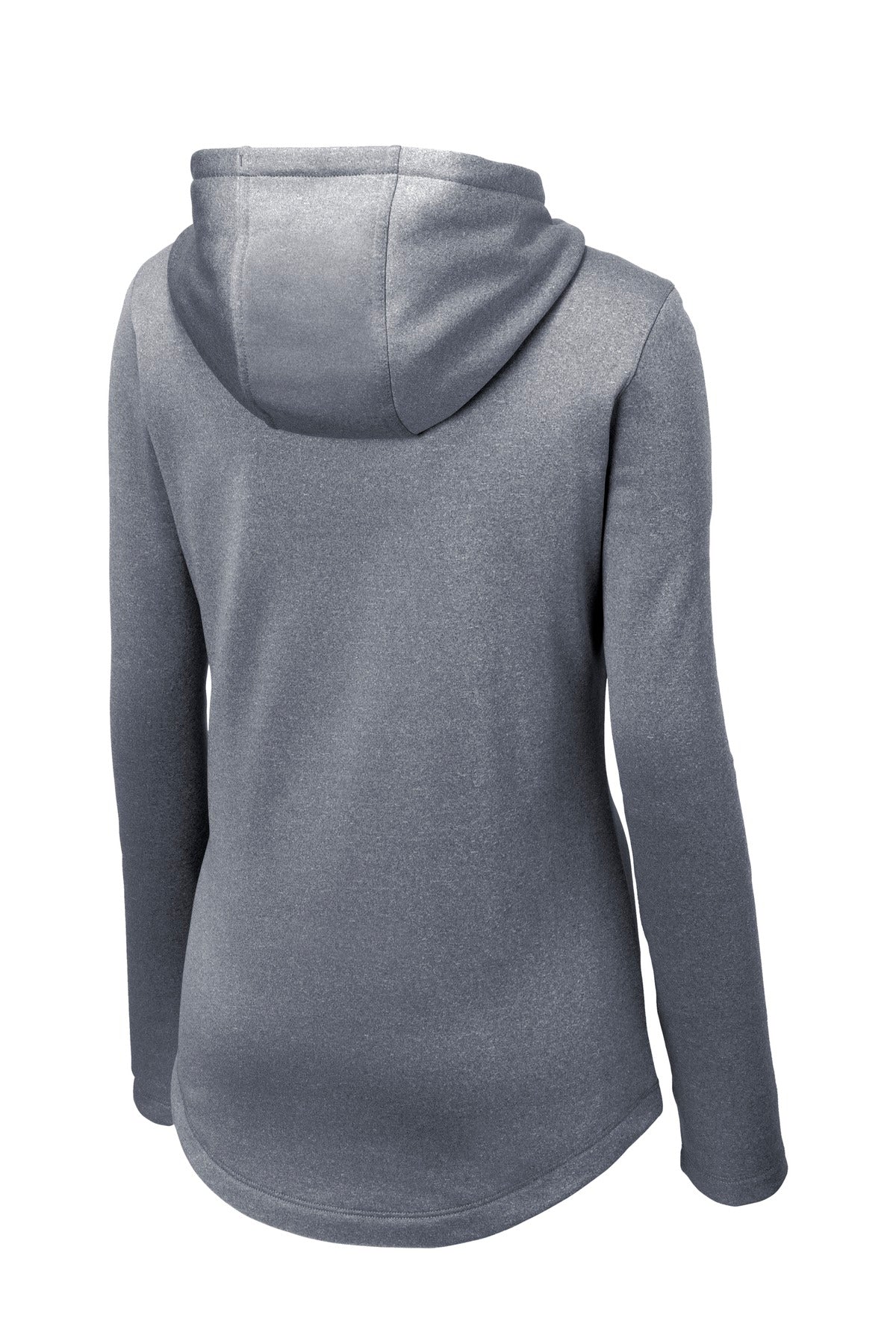 Rear View of True Navy Hthr Sport-Tek Women's PosiCharge Sport-Wick Heather Fleece Hooded Pullover. LST264