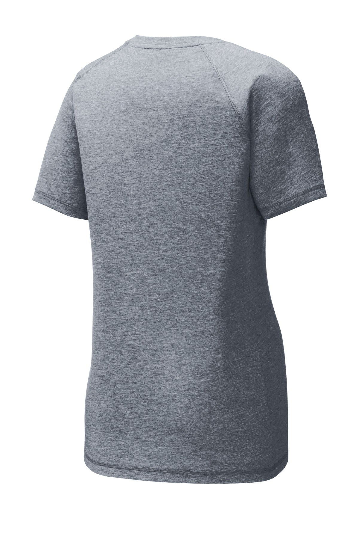 Rear View of True Navy Hthr Sport-Tek Women's PosiCharge Tri-Blend Wicking Scoop Neck Raglan Tee. LST400