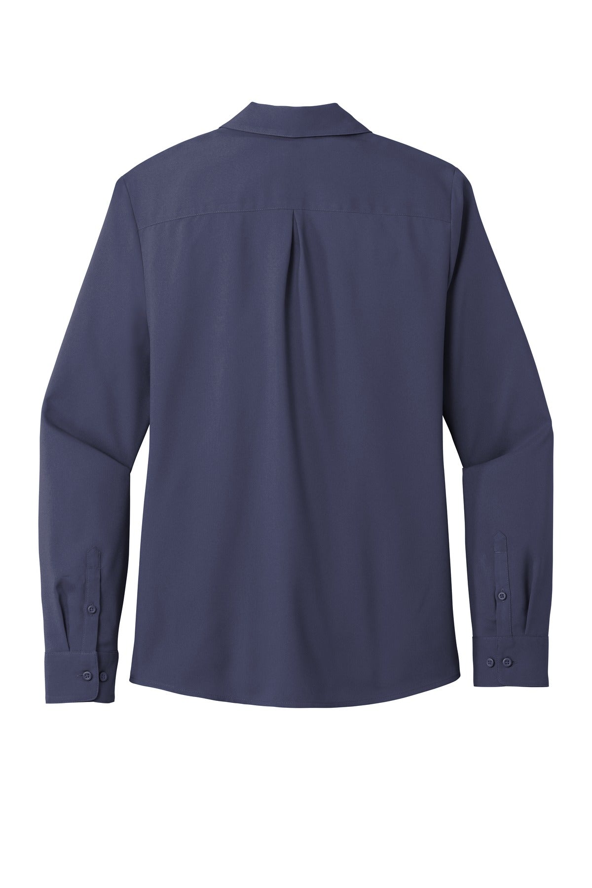 Rear View of True Navy Port Authority Women's Long Sleeve Performance Staff Shirt LW401