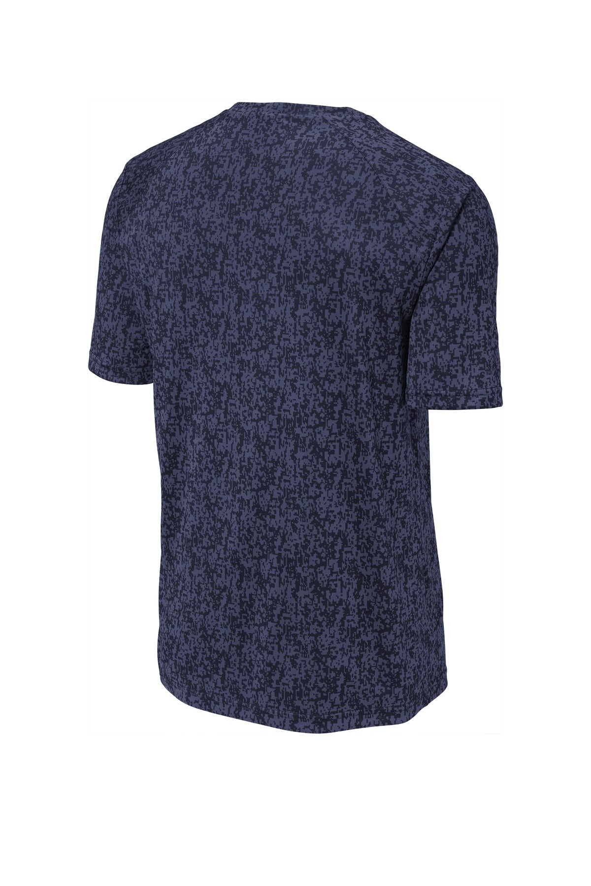 Rear View of True Navy Sport-Tek Digi Camo Tee. ST460