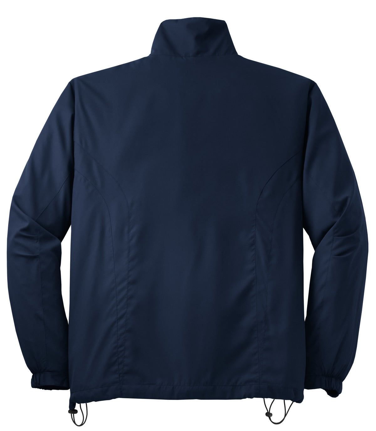 Rear View of True Navy Sport-Tek Full-Zip Wind Jacket. JST70