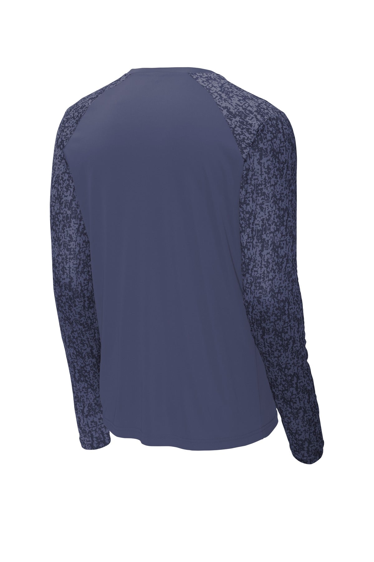 Rear View of True Navy Sport-Tek Long Sleeve Digi Camo Tee. ST460LS