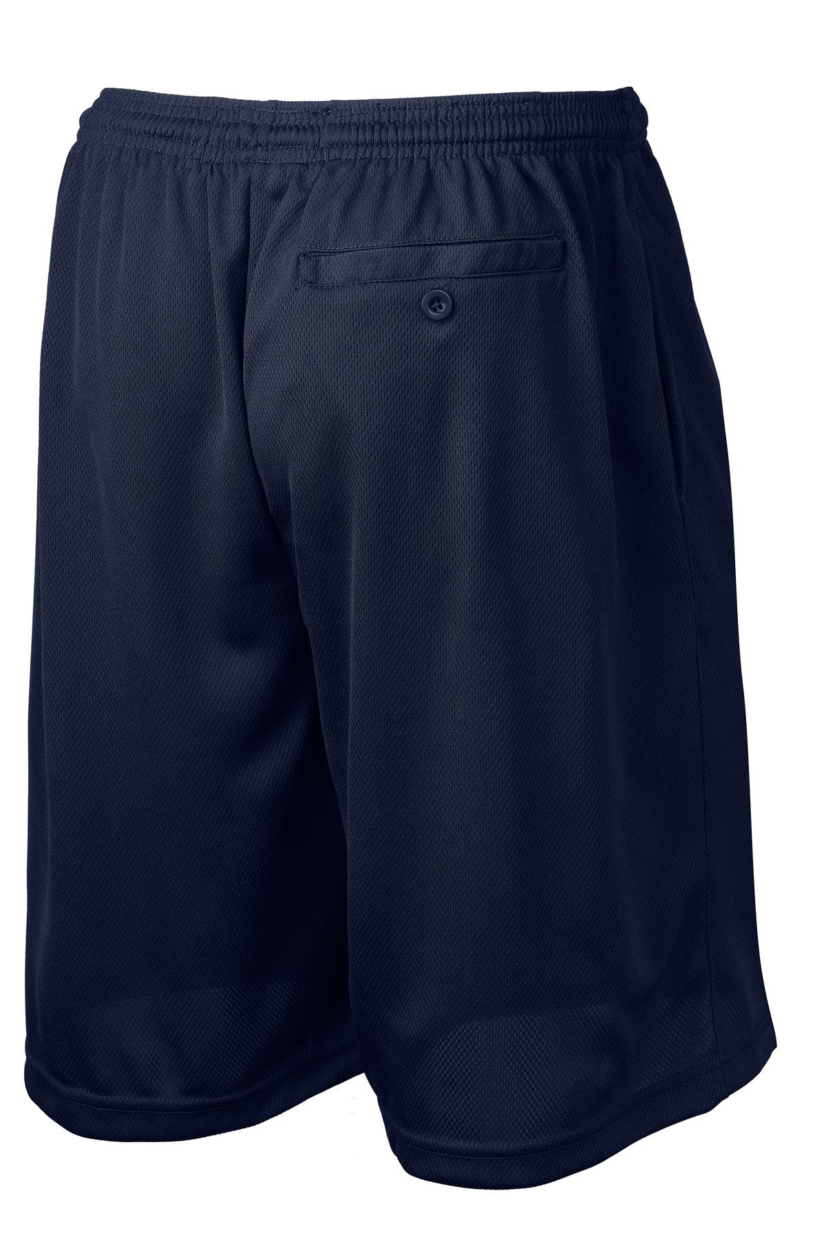Rear View of True Navy Sport-Tek PosiCharge Tough Mesh Pocket Short. ST312
