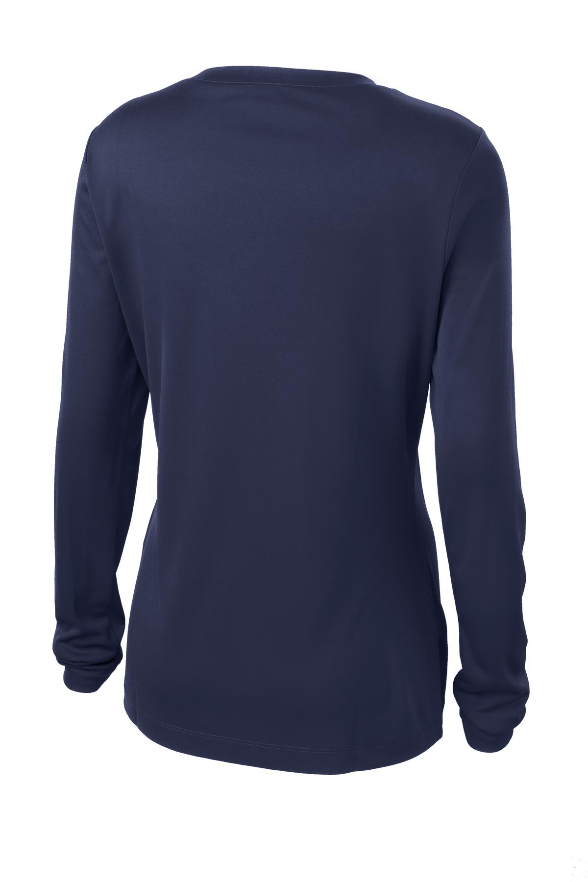 Rear View of True Navy Sport-Tek Women's Long Sleeve PosiCharge Competitor V-Neck Tee. LST353LS