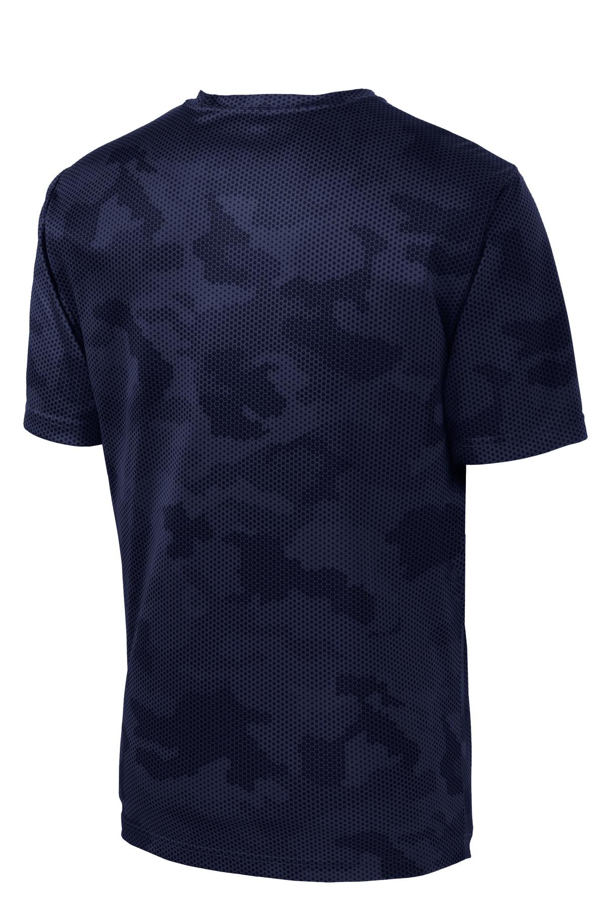 Rear View of True Navy Sport-Tek Youth CamoHex Tee. YST370