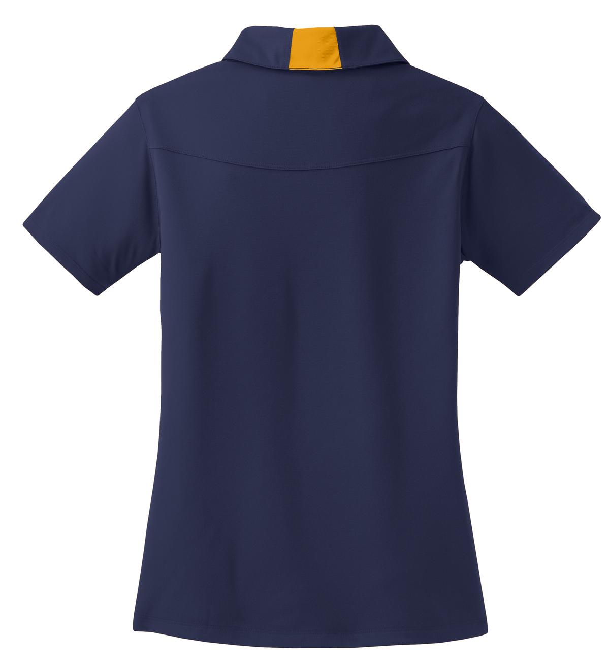 Rear View of True Navy/Gold Sport-Tek Women's Side Blocked Micropique Sport-Wick Polo. LST655