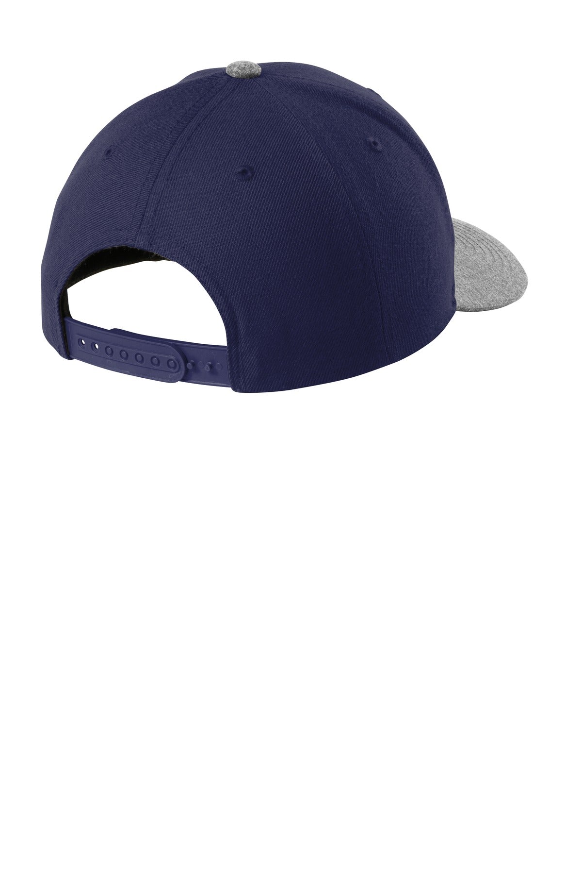 Rear View of True Navy/GyHe Sport-Tek YP Classics Curve Bill Snapback Cap. STC43
