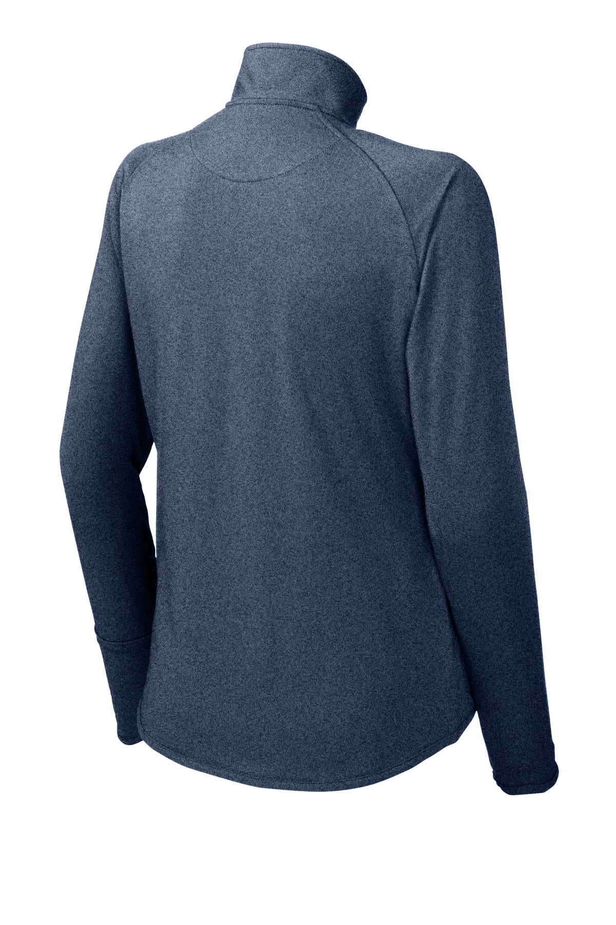 Rear View of True Nvy Hthr Sport-Tek Women's Sport-Wick Stretch 1/4-Zip Pullover. LST850