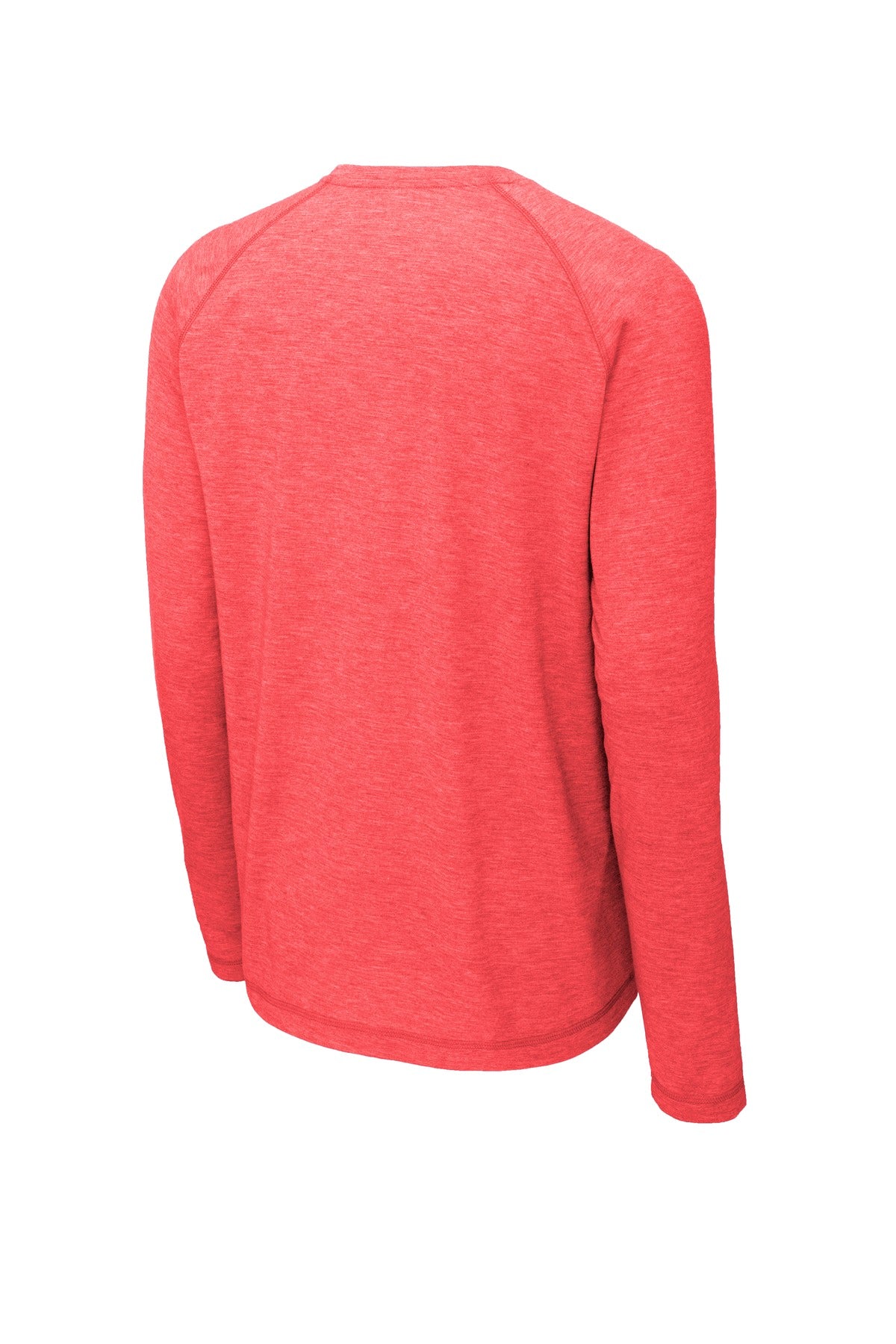 Rear View of True Red Hthr Sport-Tek PosiCharge Long Sleeve Tri-Blend Wicking Raglan Tee ST400LS