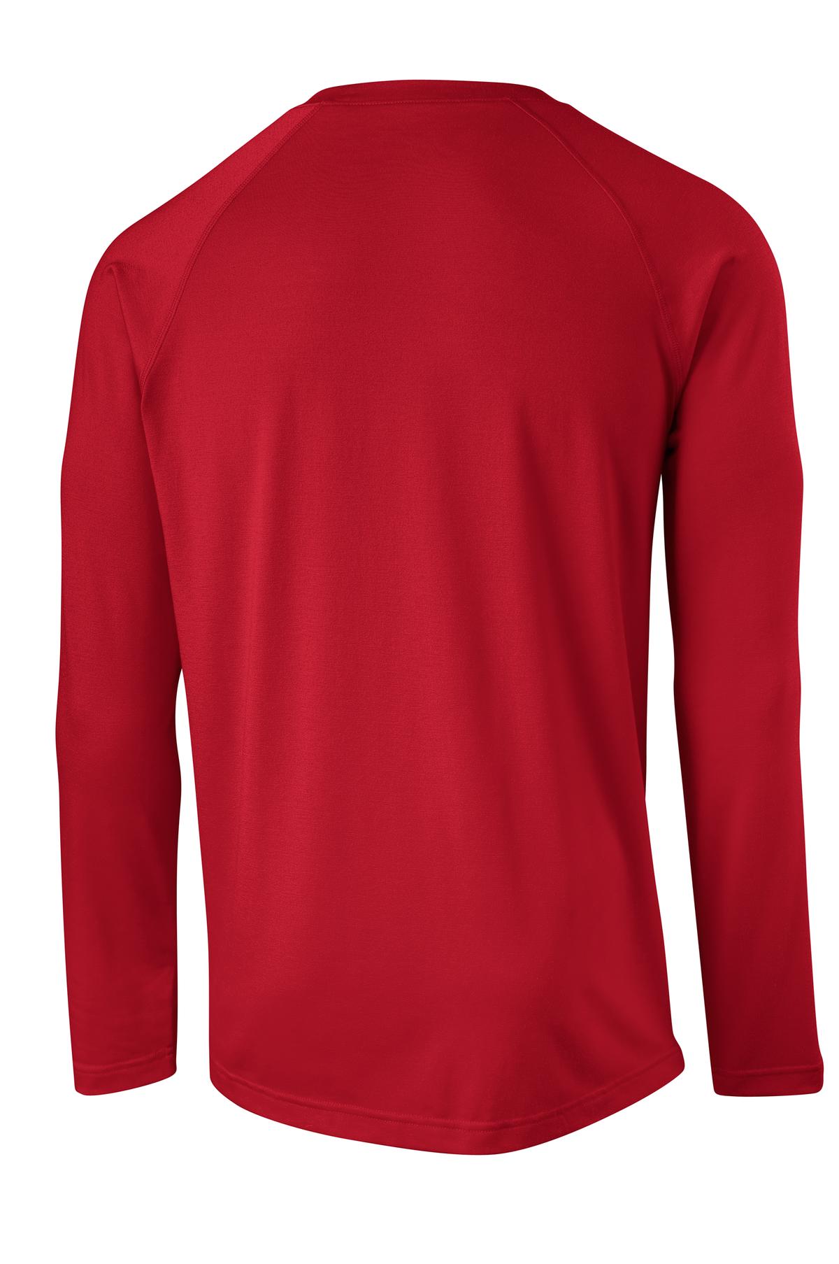 Rear View of True Red Sport-Tek Long Sleeve Ultimate Performance Crew. ST700LS