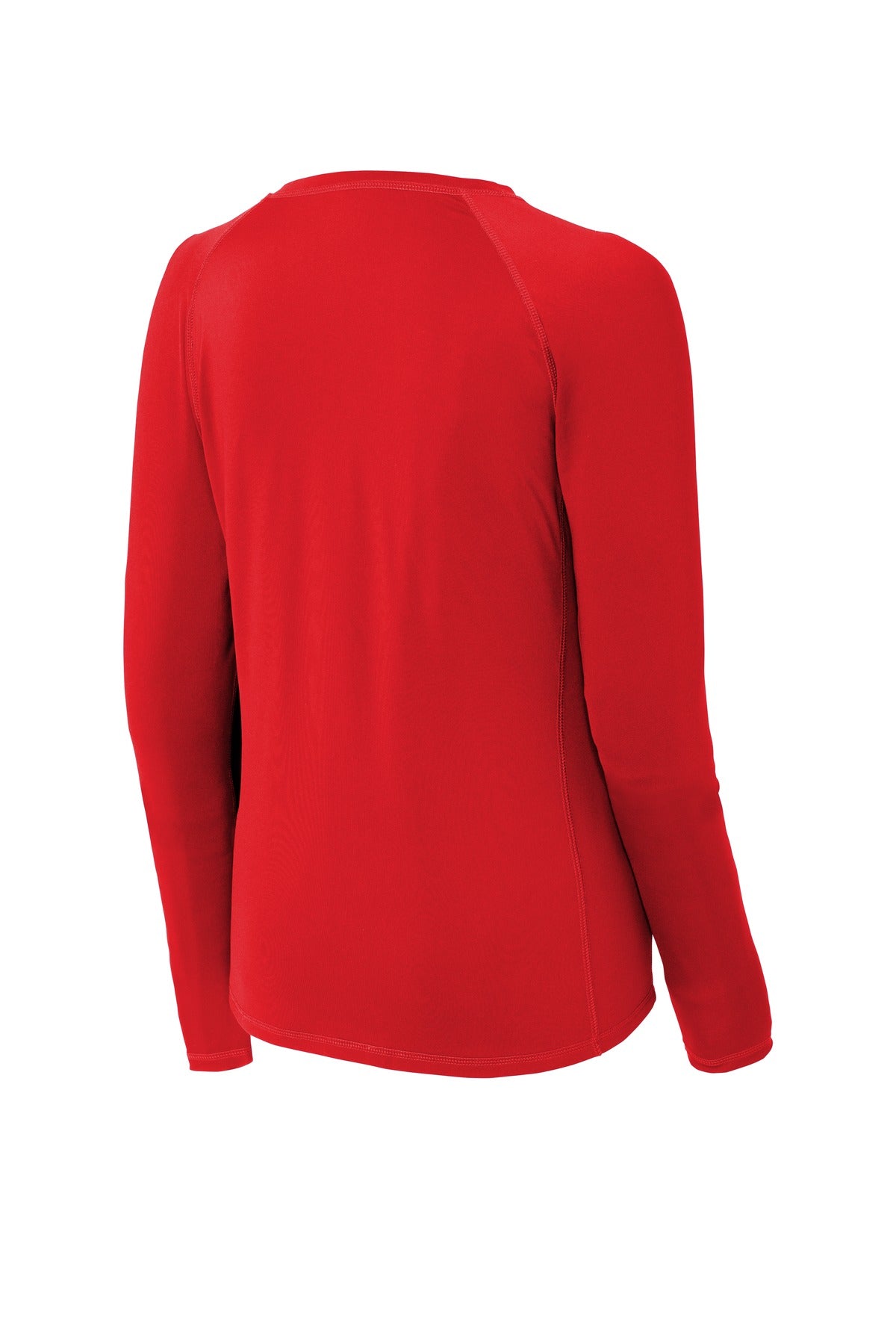 Rear View of True Red Sport-Tek Women's Long Sleeve Rashguard Tee. LST470LS
