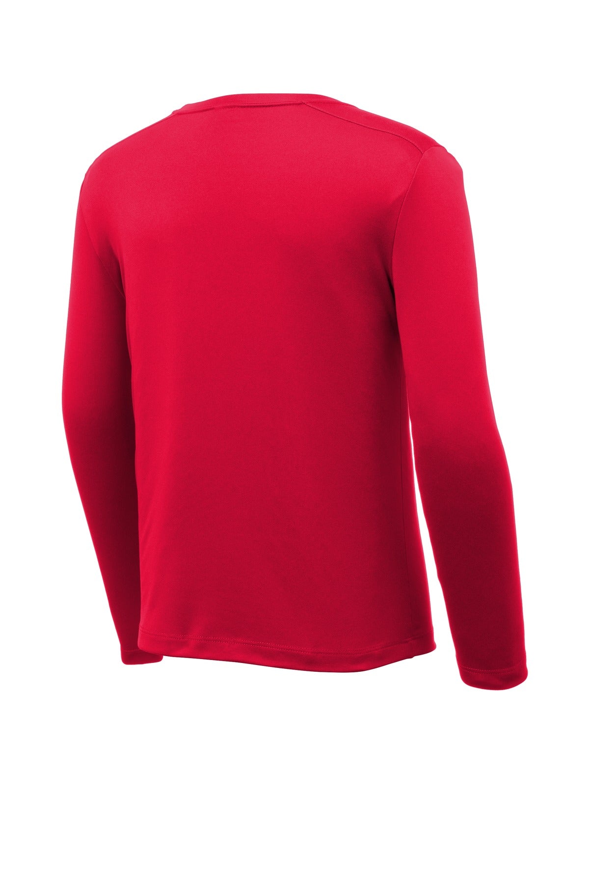 Rear View of True Red Sport-Tek Youth Posi-UV Pro Long Sleeve Tee. YST420LS