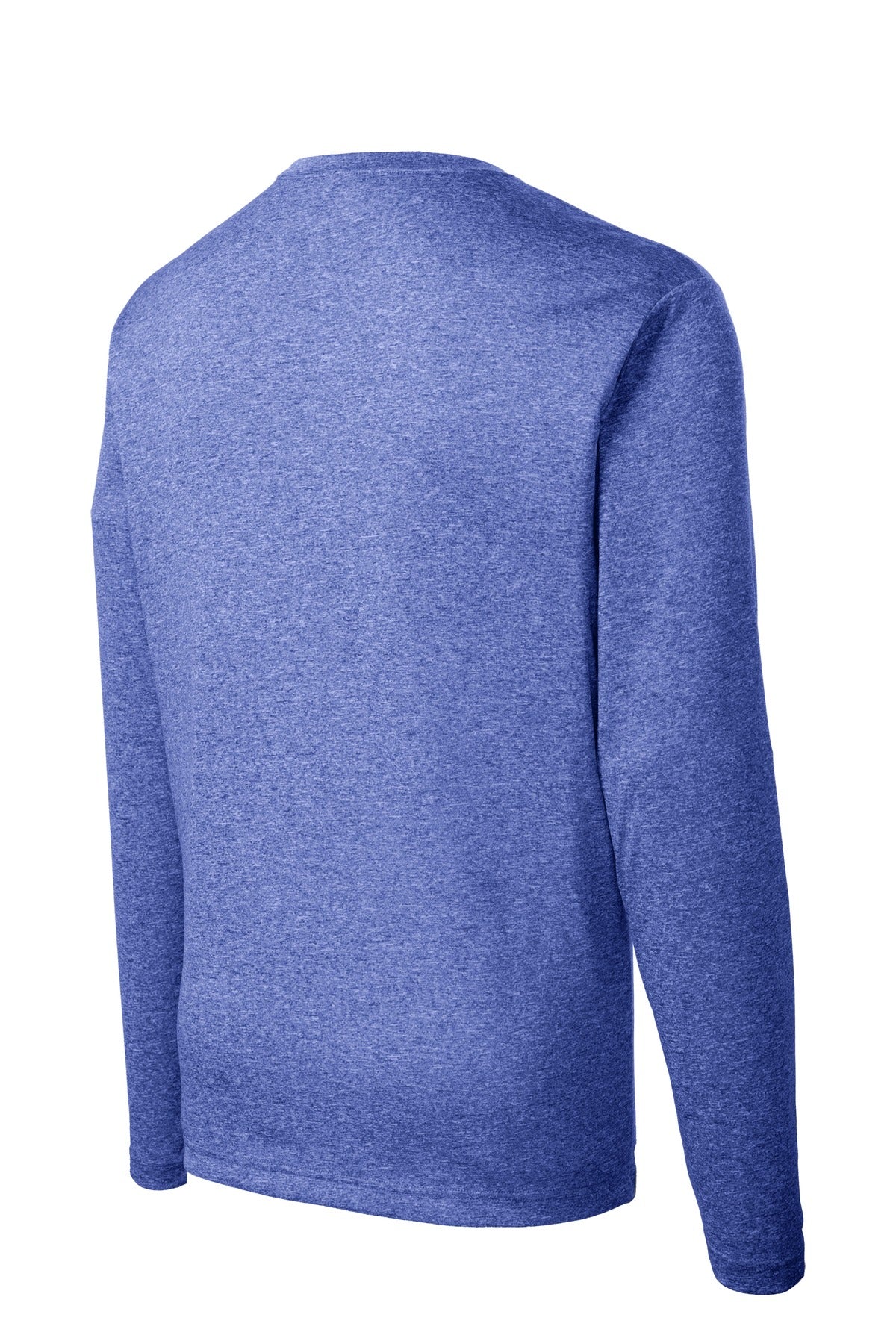 Rear View of True Royal Hea Sport-Tek Long Sleeve Heather Contender Tee. ST360LS