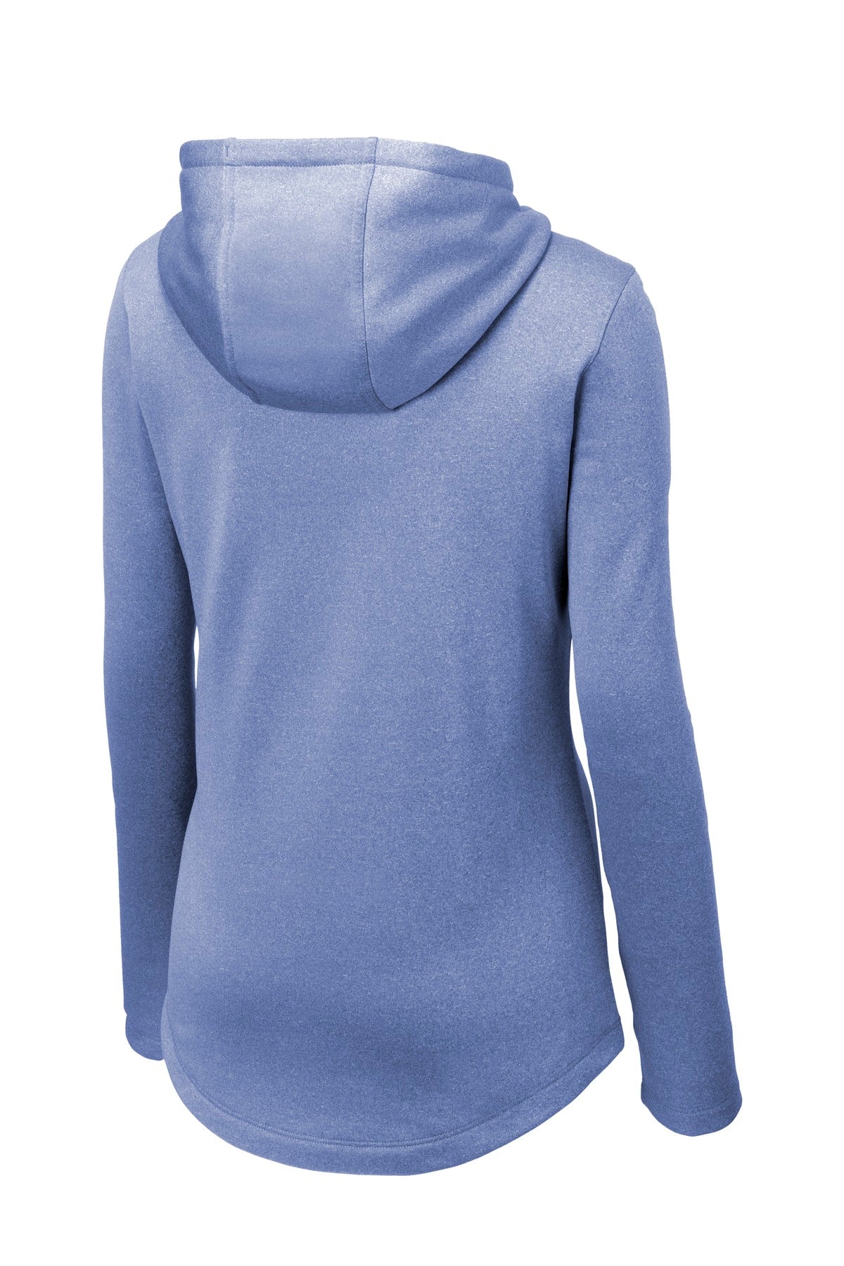 Rear View of True Royal Hth Sport-Tek Women's PosiCharge Sport-Wick Heather Fleece Hooded Pullover. LST264