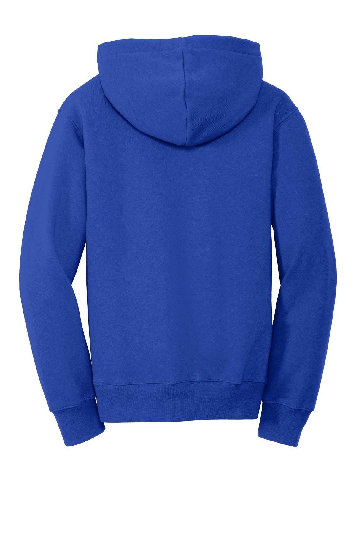 Rear View of True Royal Port & Company Youth Fan Favorite Fleece Pullover Hooded Sweatshirt. PC850YH