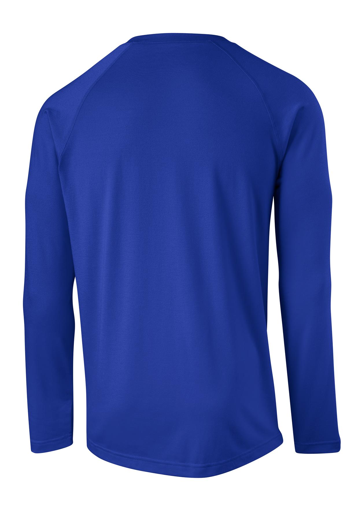 Rear View of True Royal Sport-Tek Long Sleeve Ultimate Performance Crew. ST700LS