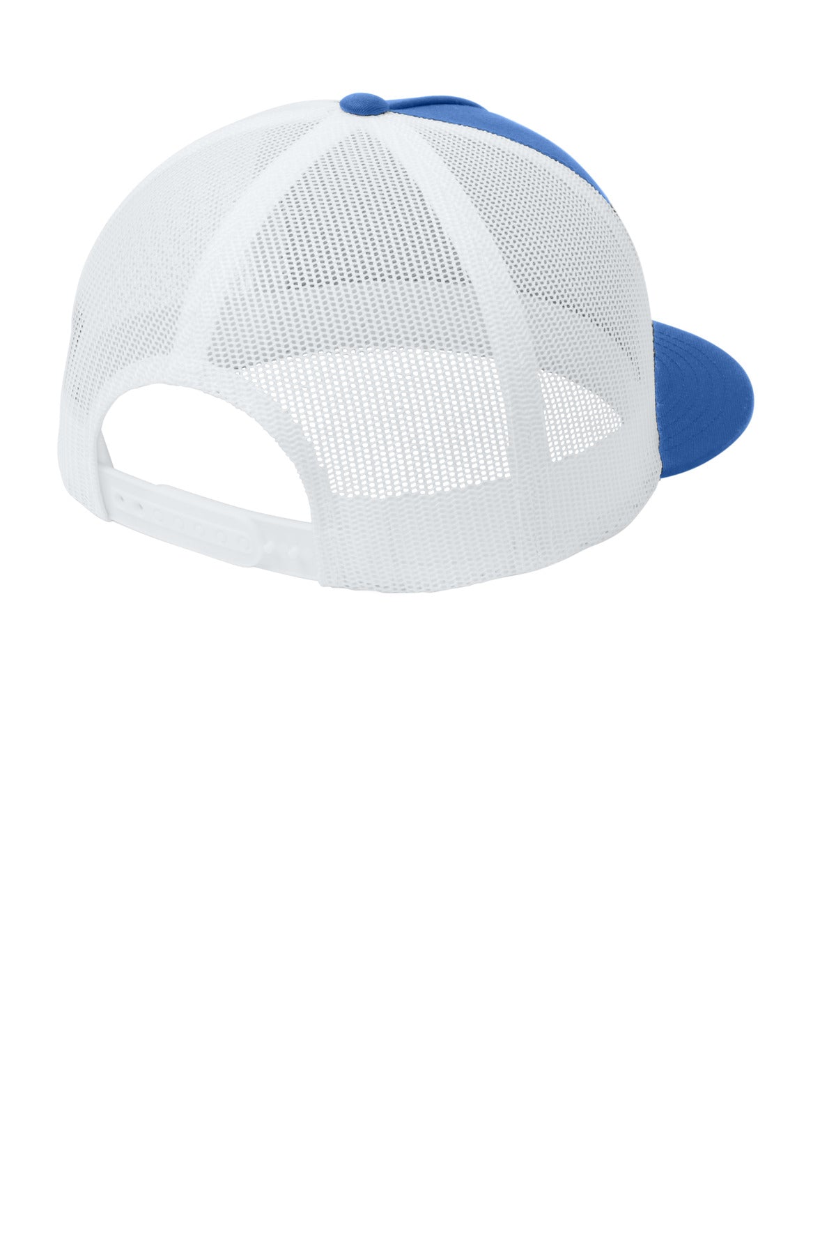 Rear View of True Royal/Wht Sport-Tek YP Classics 5-Panel Classic Trucker Mesh Back Cap. STC38