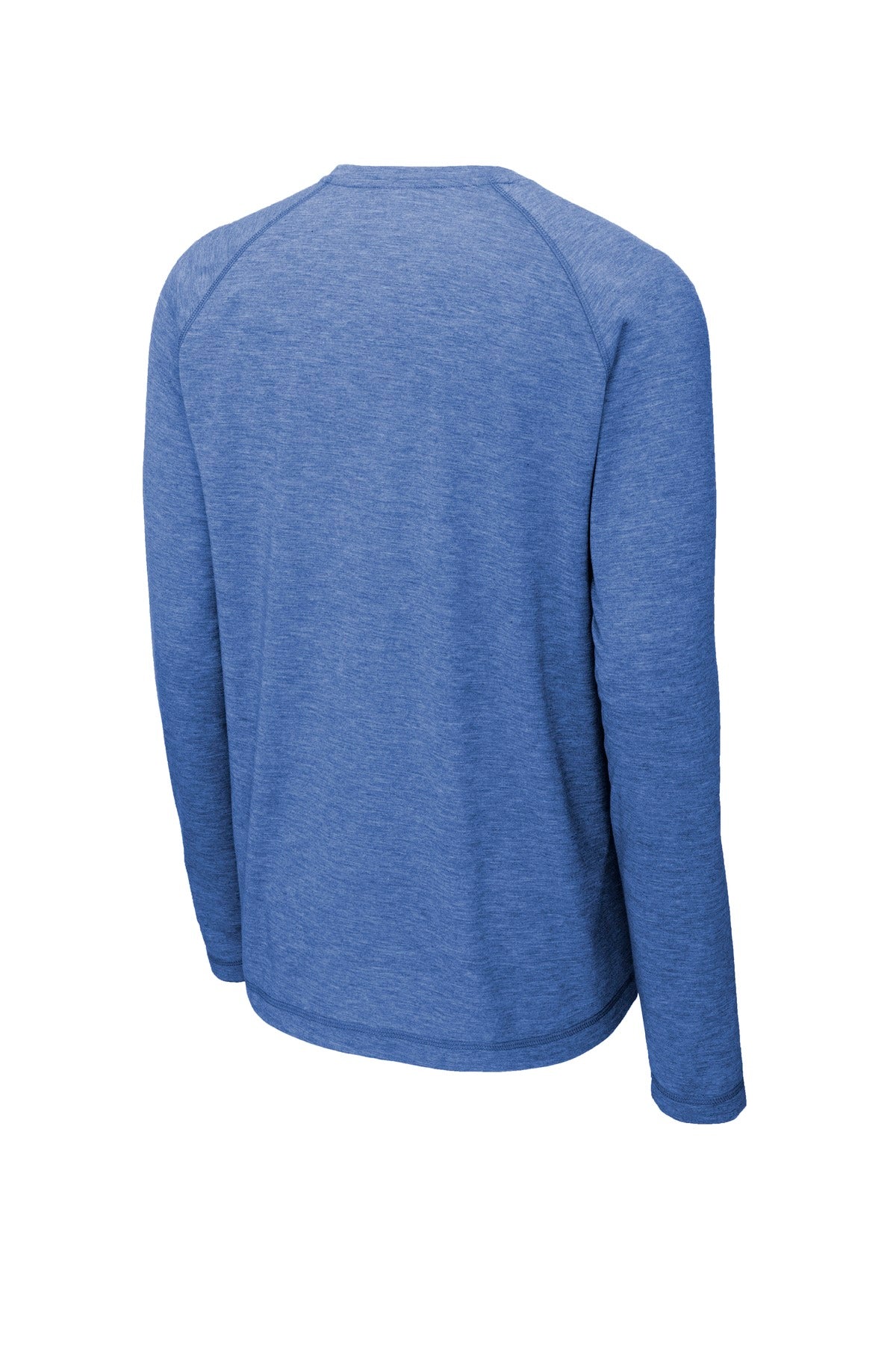Rear View of True Royl Hthr Sport-Tek PosiCharge Long Sleeve Tri-Blend Wicking Raglan Tee ST400LS