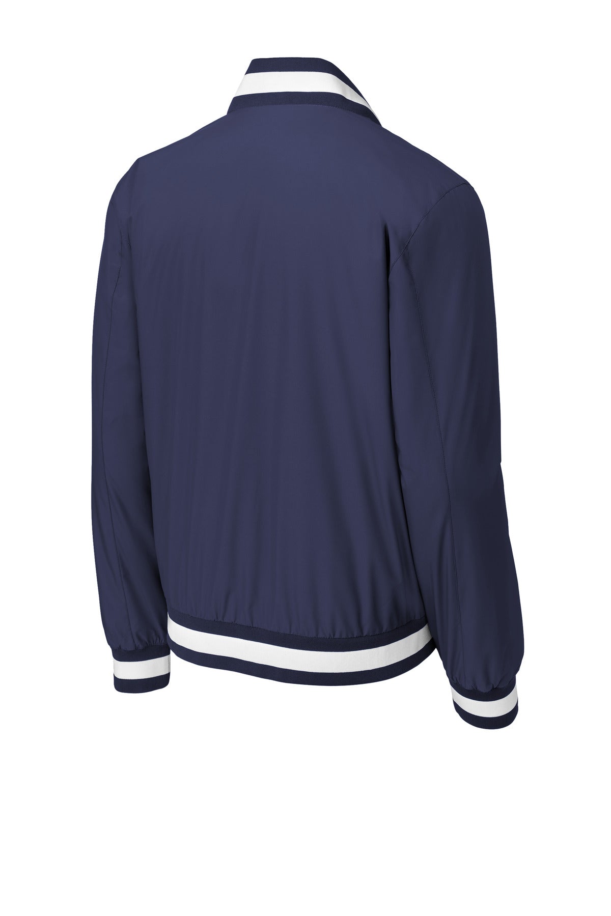 Rear View of TrueNavy Sport-Tek Insulated Varsity Jacket JST58