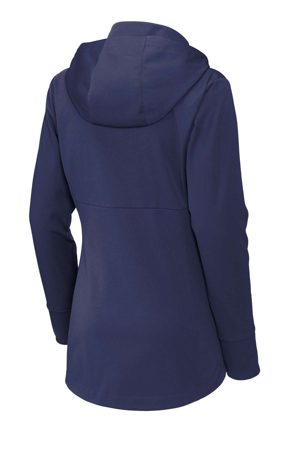 Rear View of TrueNavy Sport-Tek Women's Hooded Soft Shell Jacket LST980