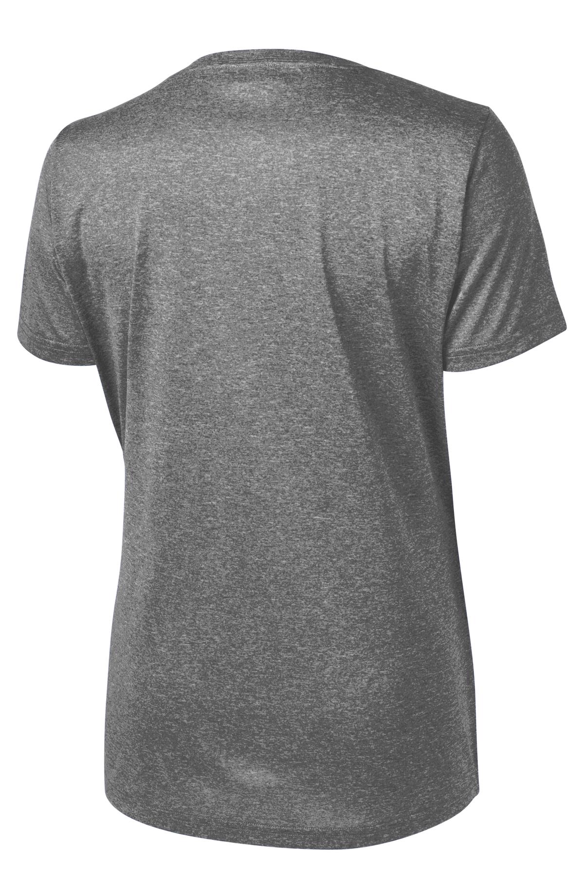 Rear View of Vintage Hthr Sport-Tek Women's Heather Contender Scoop Neck Tee. LST360