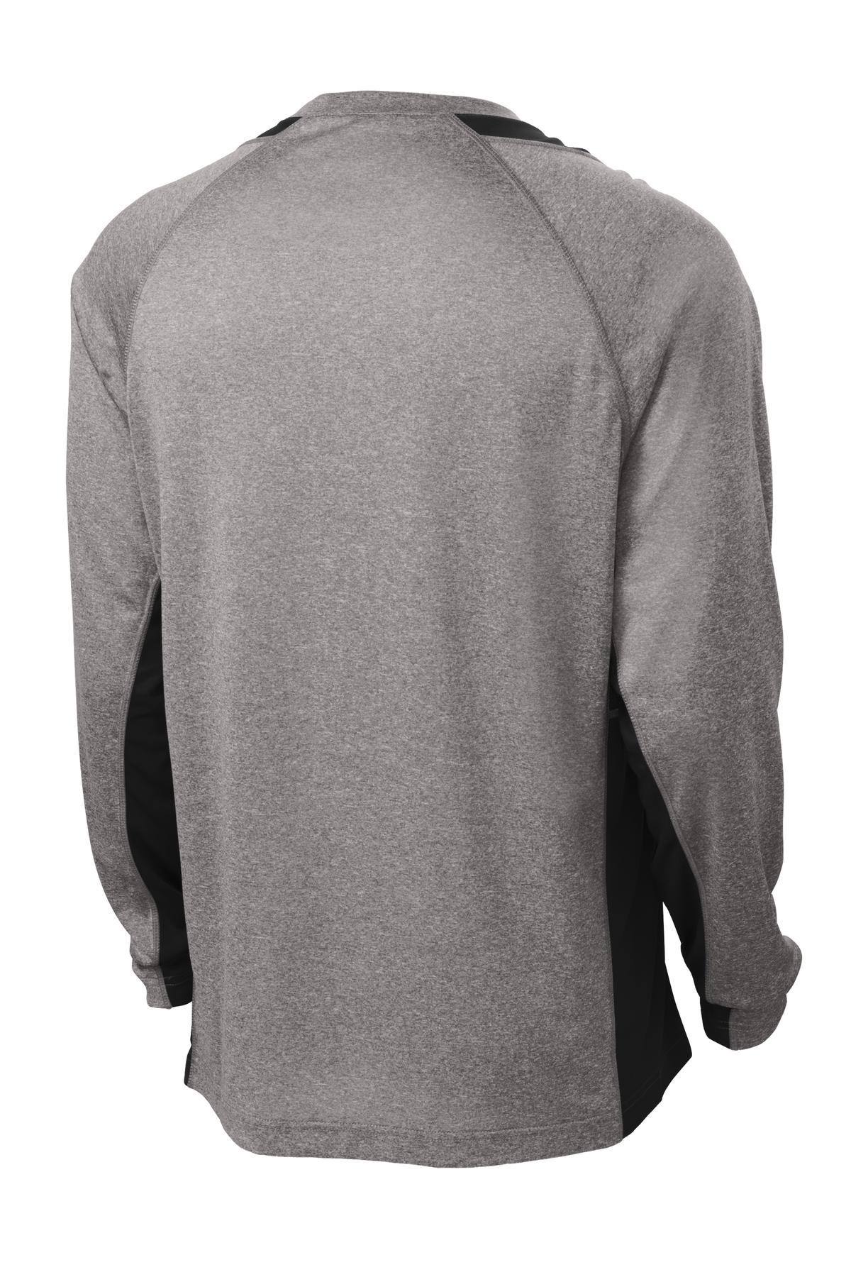 Rear View of Vnt He/Black Sport-Tek Long Sleeve Heather Colorblock Contender Tee. ST361LS