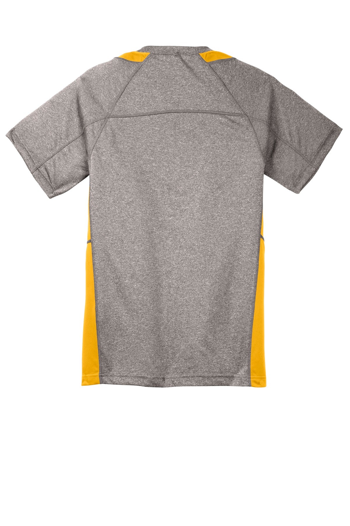 Rear View of Vnt He/Gold Sport-Tek Youth Heather Colorblock Contender Tee. YST361