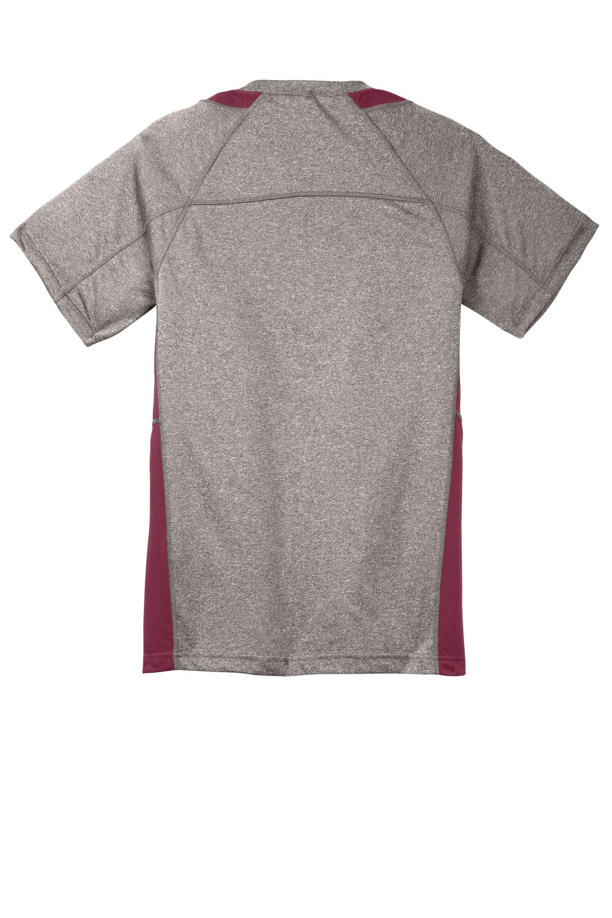 Rear View of Vnt He/Maroon Sport-Tek Youth Heather Colorblock Contender Tee. YST361