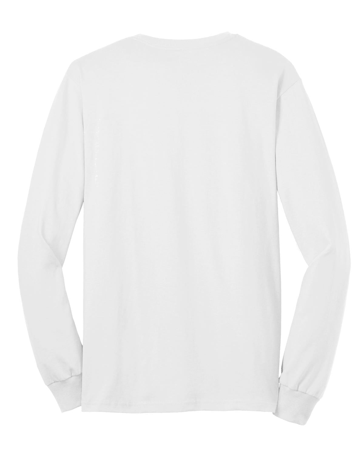 Rear View of White Gildan - Ultra Cotton 100% US Cotton Long Sleeve T-Shirt with Pocket. 2410