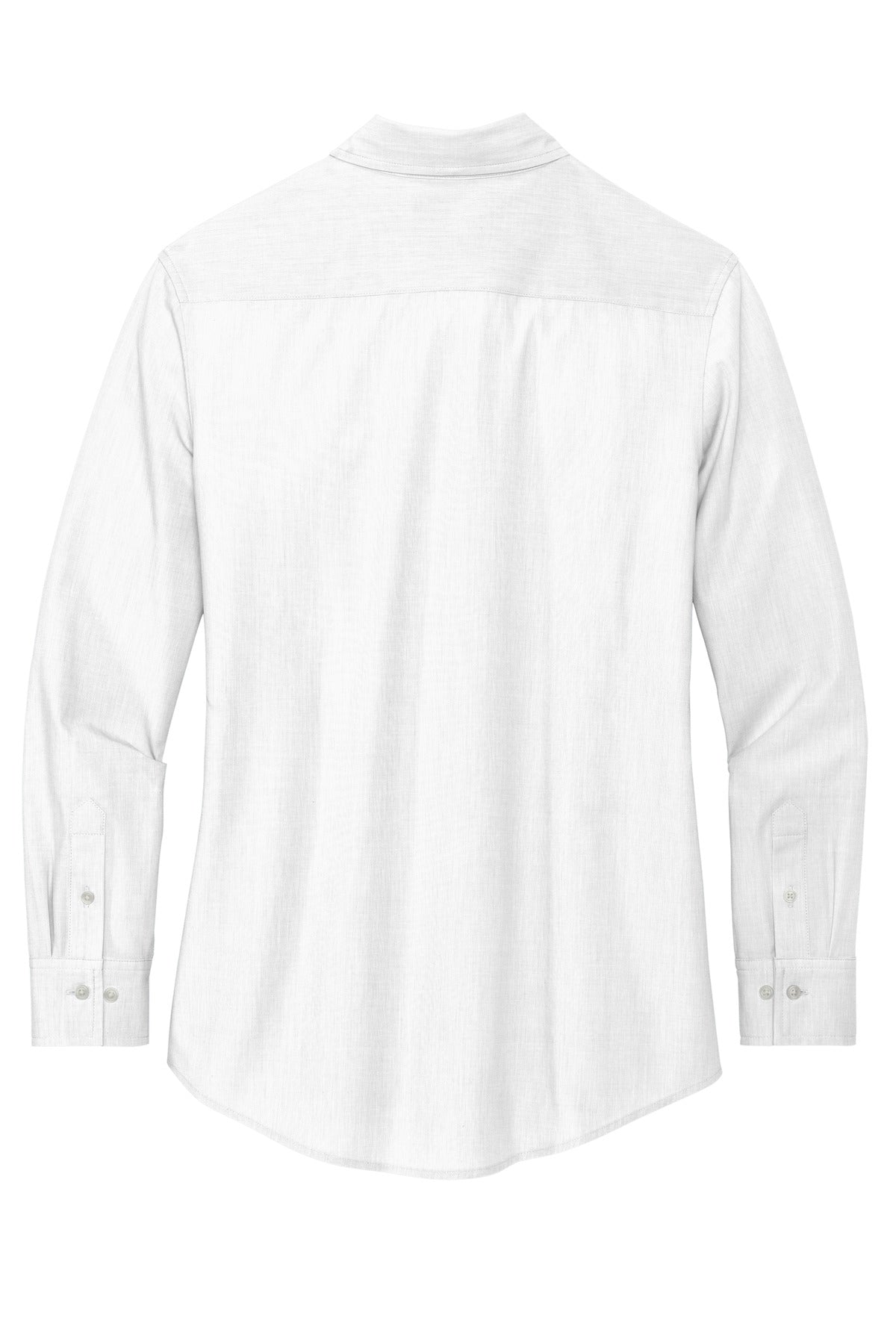 Rear View of White Mercer+Mettle Women's Long Sleeve Stretch Woven Shirt MM2001