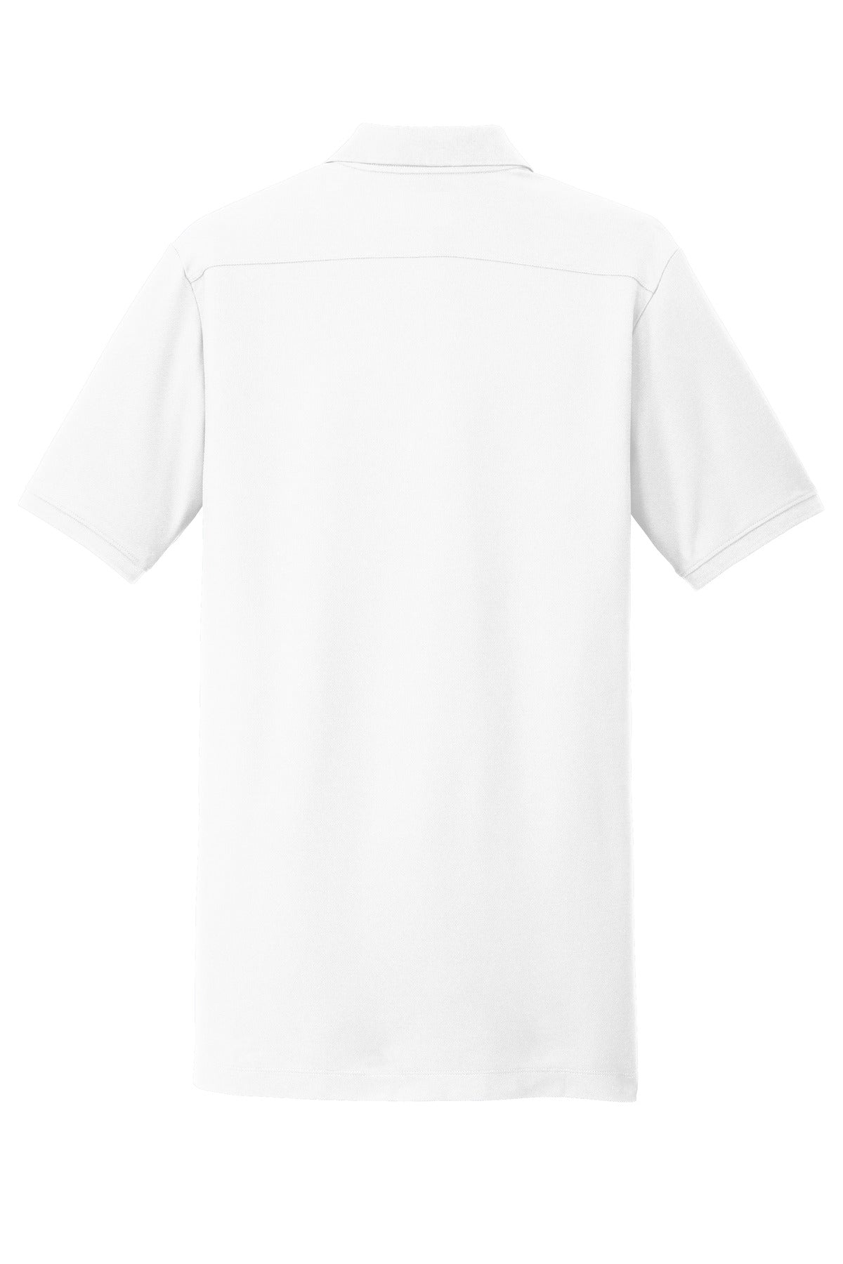 Rear View of White New Era Venue Home Plate Polo. NEA300