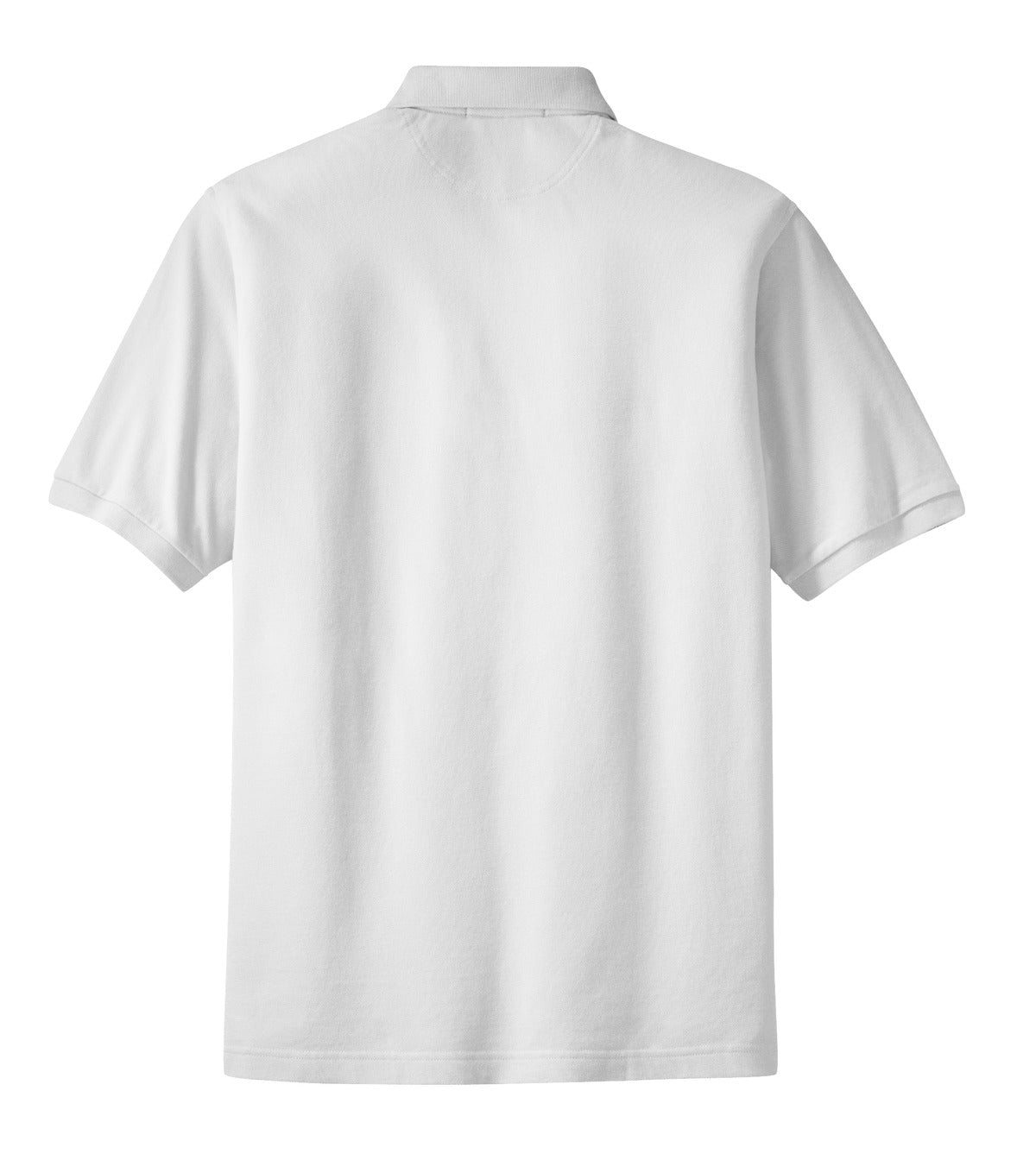 Rear View of White Port Authority Heavyweight Cotton Pique Polo with Pocket. K420P