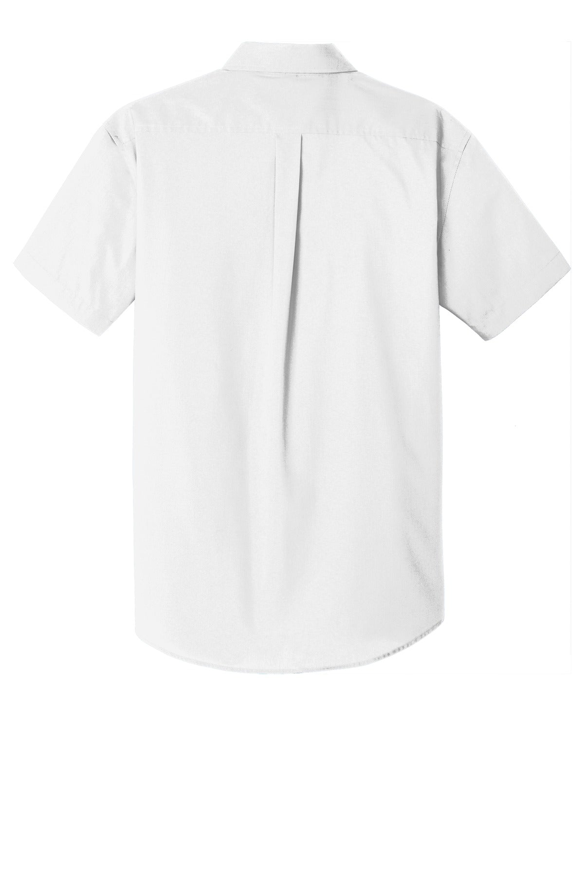 Rear View of White Port Authority Short Sleeve Carefree Poplin Shirt. W101