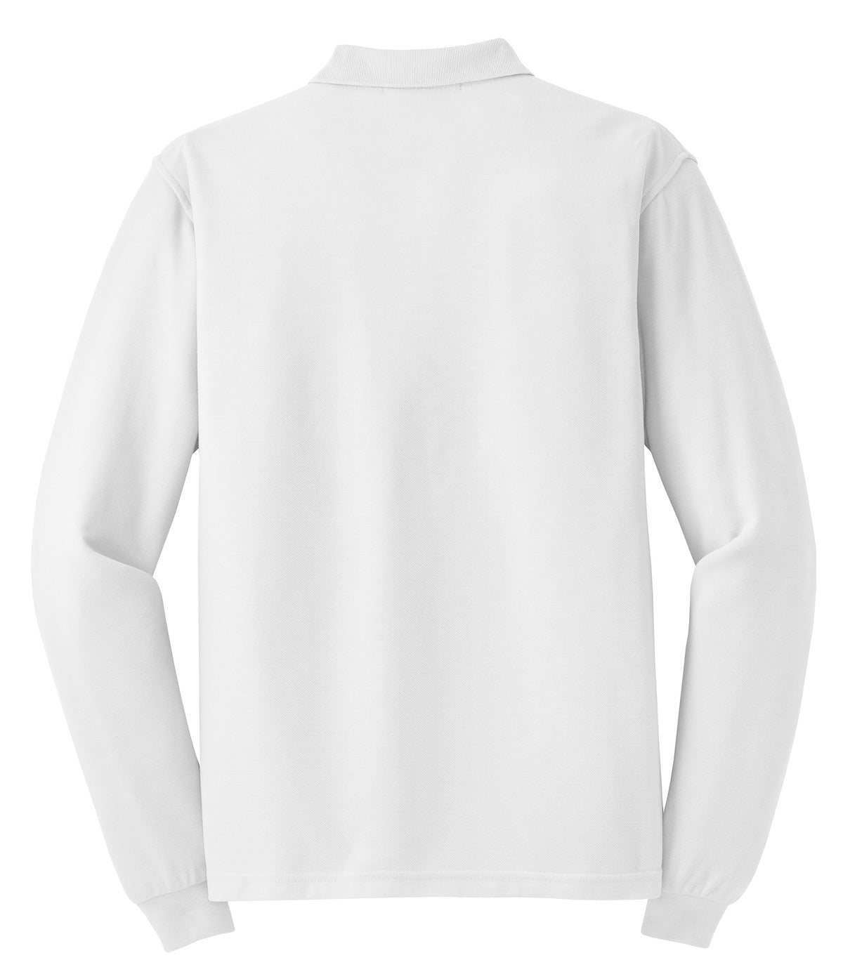 Rear View of White Port Authority Silk Touch Long Sleeve Polo. K500LS