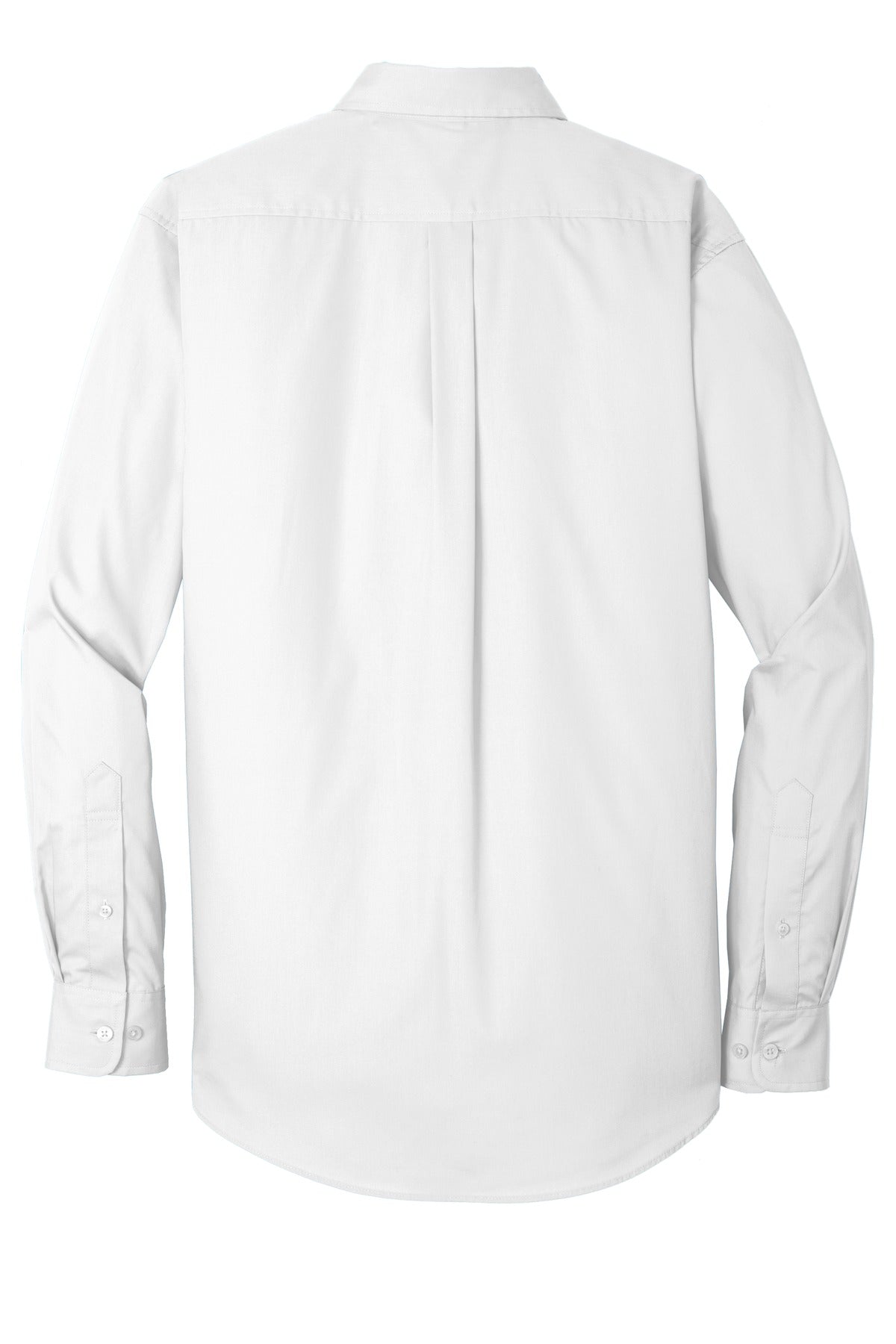 Rear View of White Port Authority Tall Long Sleeve Carefree Poplin Shirt. TW100