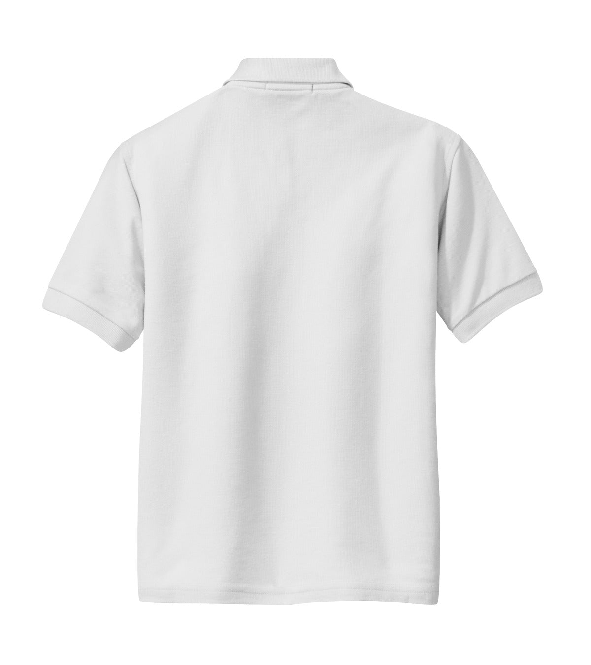 Rear View of White Port Authority Youth Silk Touch Polo. Y500
