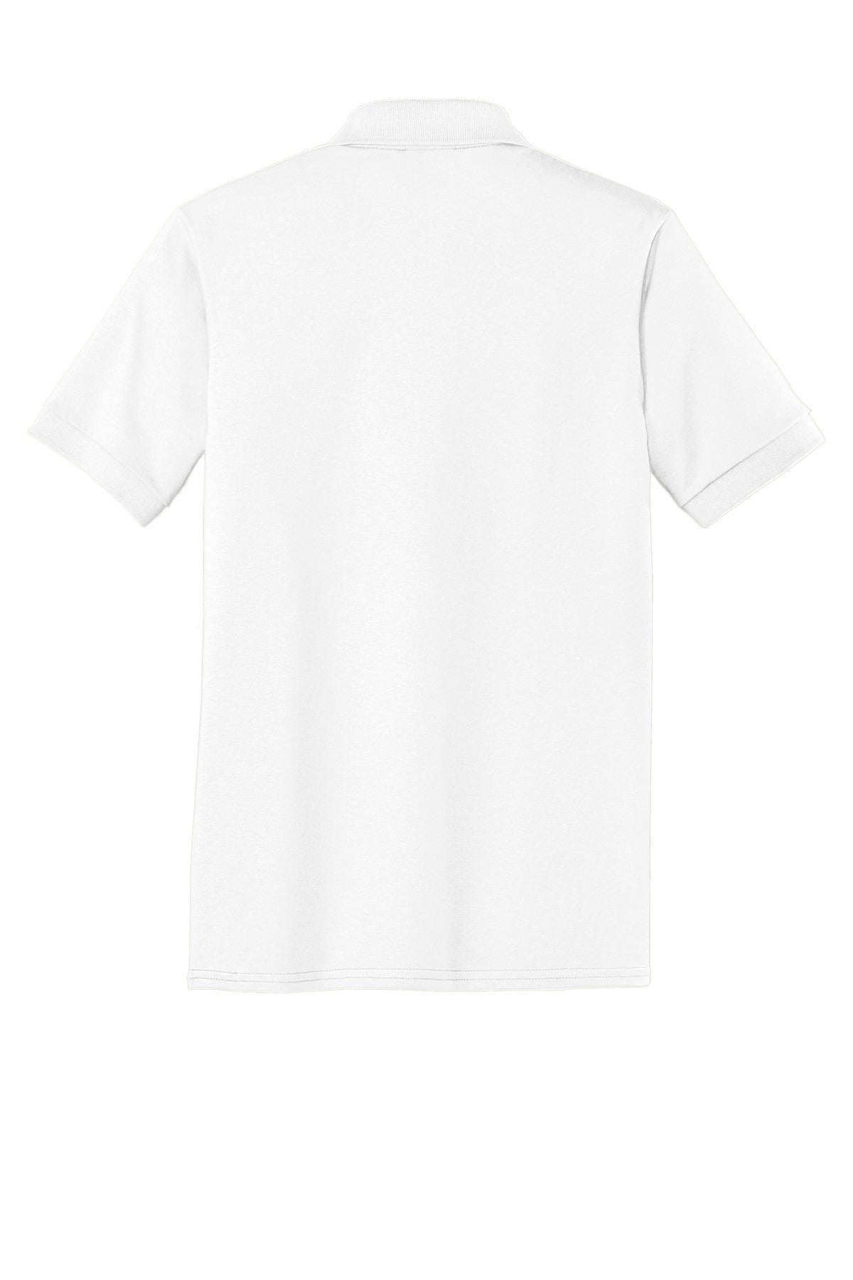 Rear View of White Port & Company Tall Core Blend Jersey Knit Polo. KP55T