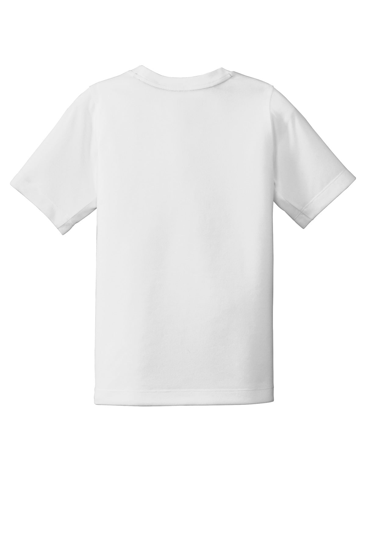 Rear View of White Solid New Era Youth Series Performance Crew Tee. YNEA200