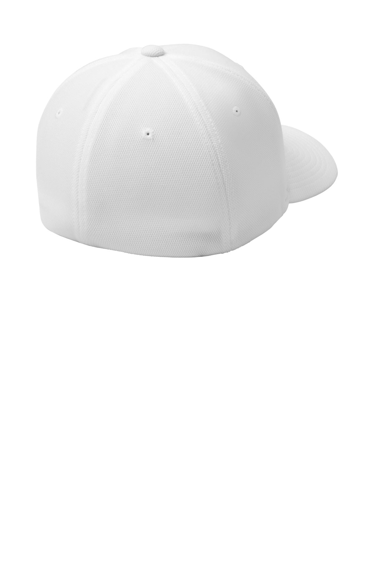 Rear View of White Sport-Tek Flexfit Cool & Dry Poly Block Mesh Cap. STC22