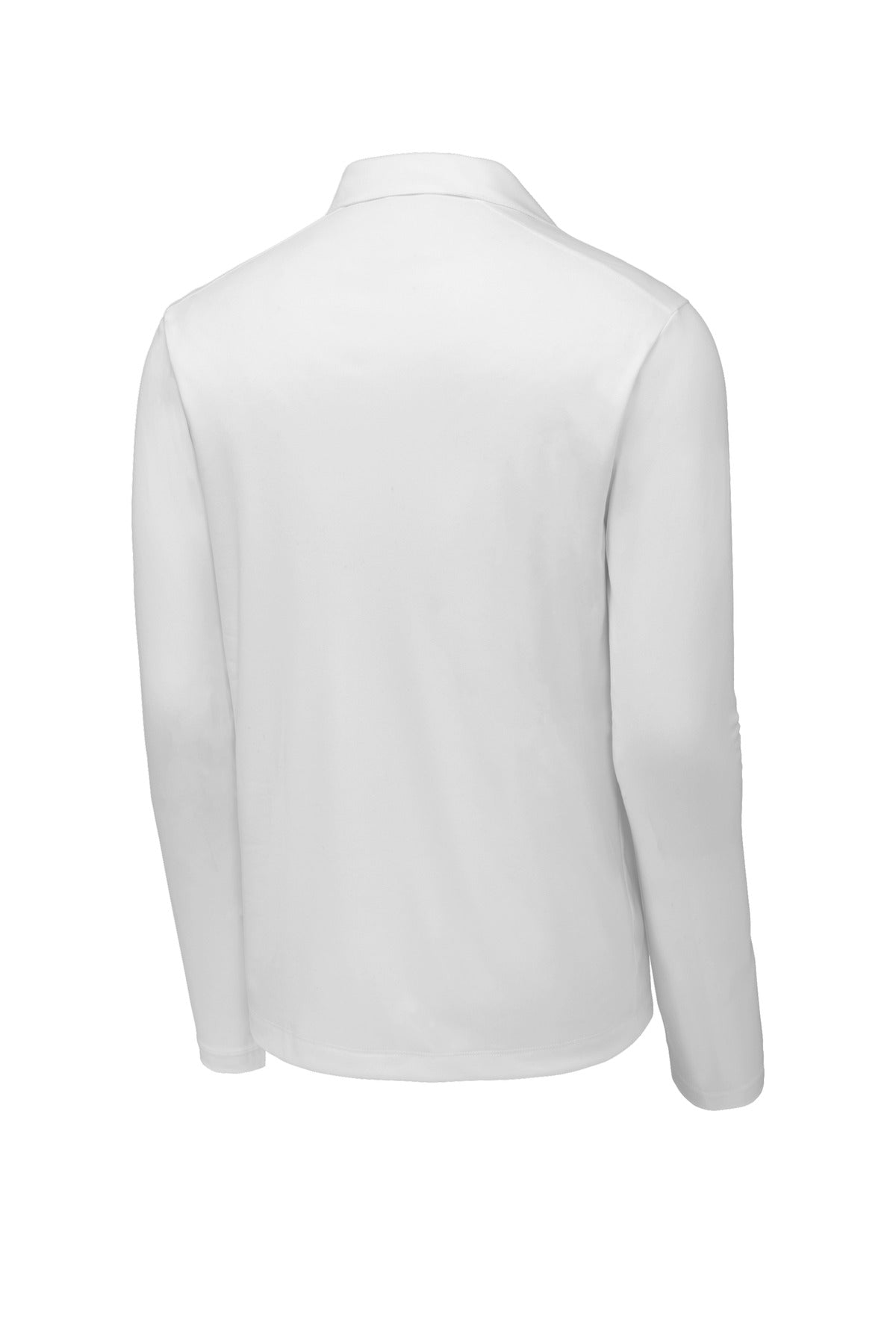 Rear View of White Sport-Tek Posi-UV Pro Long Sleeve Polo. ST520LS
