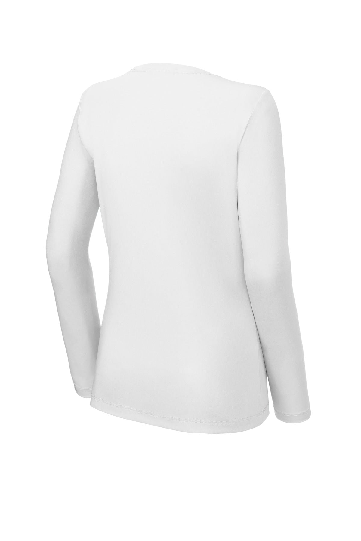 Rear View of White Sport-Tek Women's Posi-UV Pro Long Sleeve LST420LS