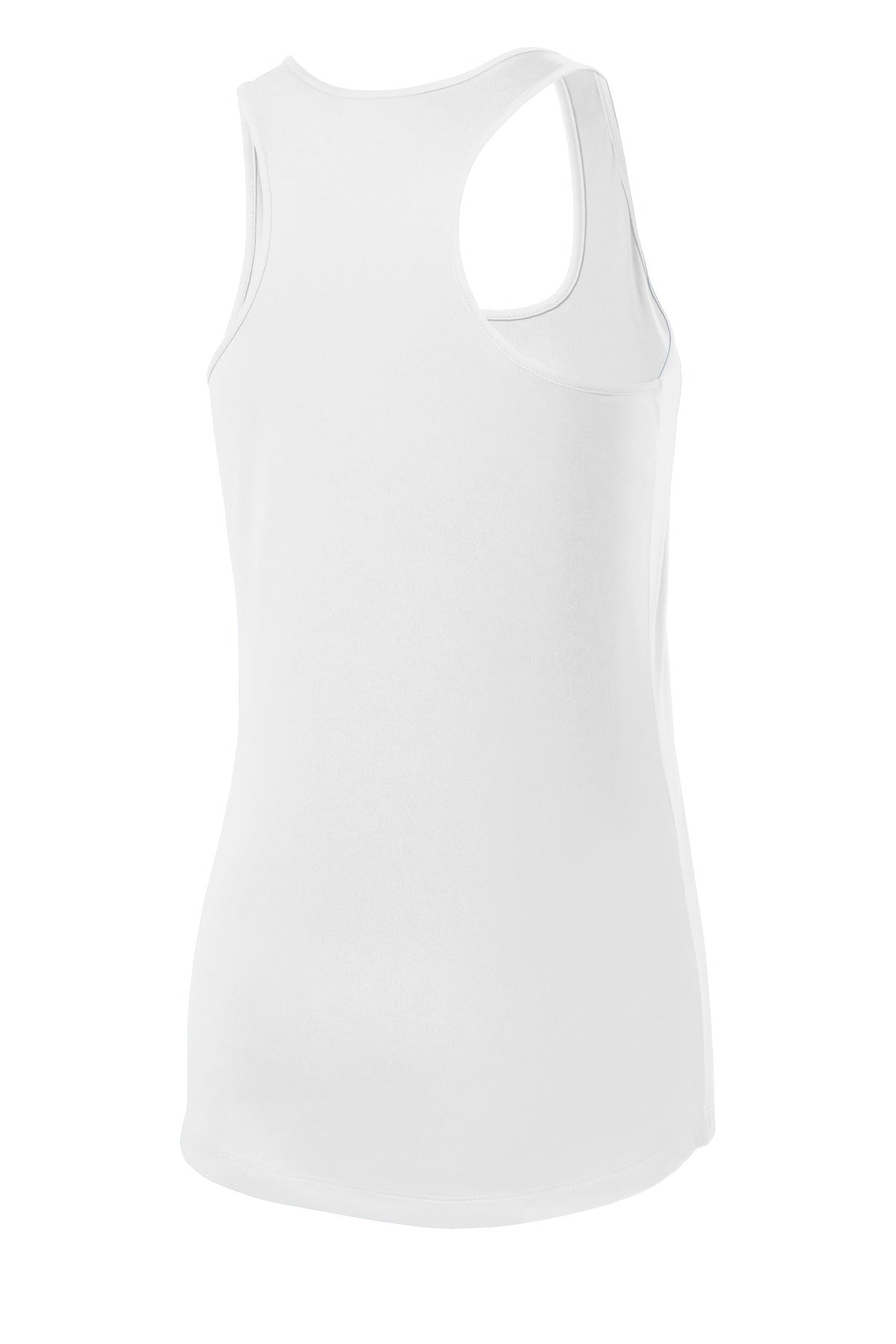 Rear View of White Sport-Tek Women's PosiCharge Competitor Racerback Tank. LST356