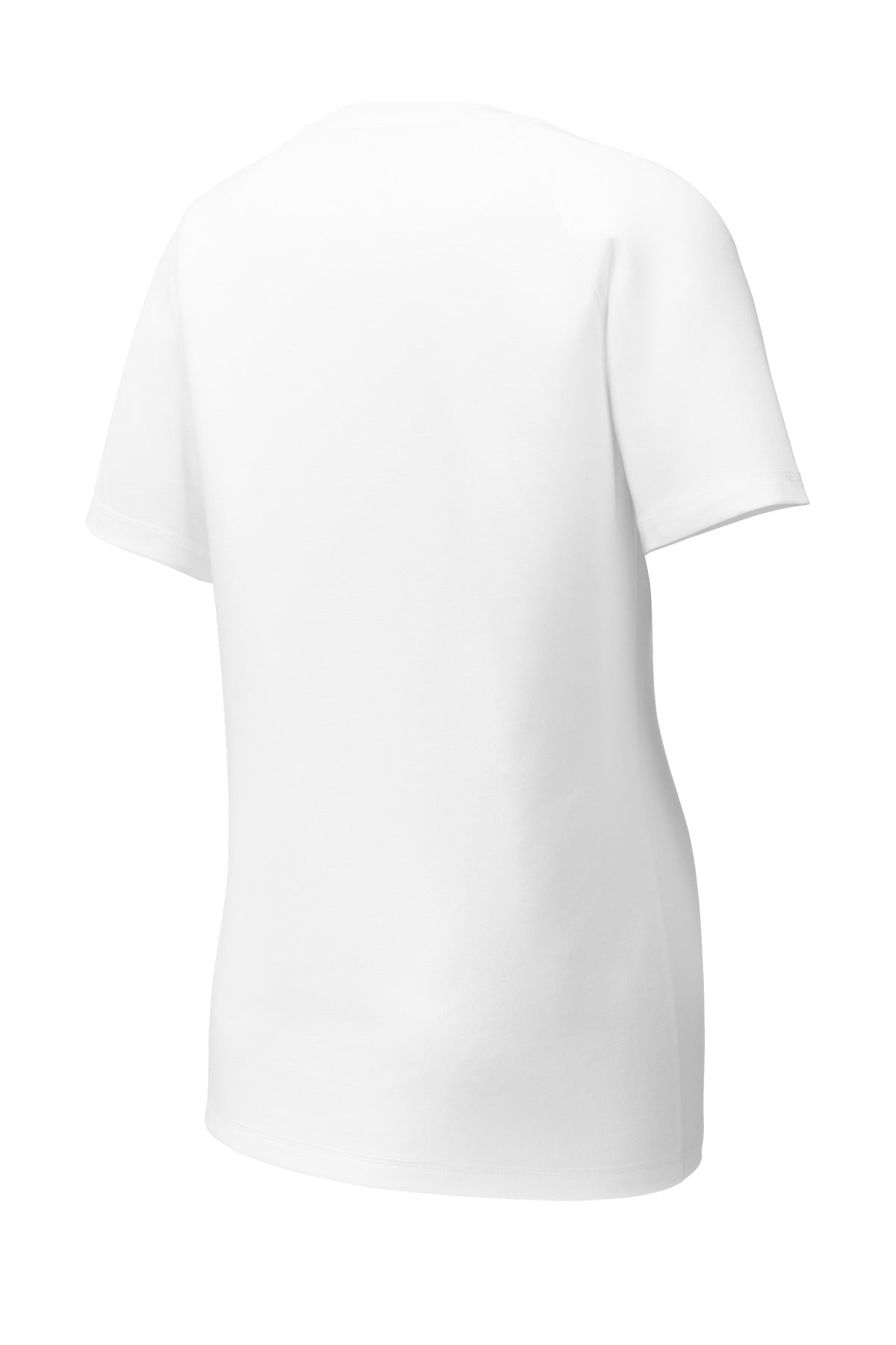 Rear View of White Sport-Tek Women's PosiCharge Tri-Blend Wicking Scoop Neck Raglan Tee. LST400