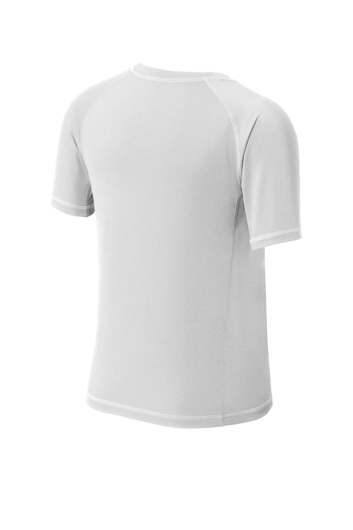 Rear View of White Sport-Tek Youth Rashguard Tee. YST470