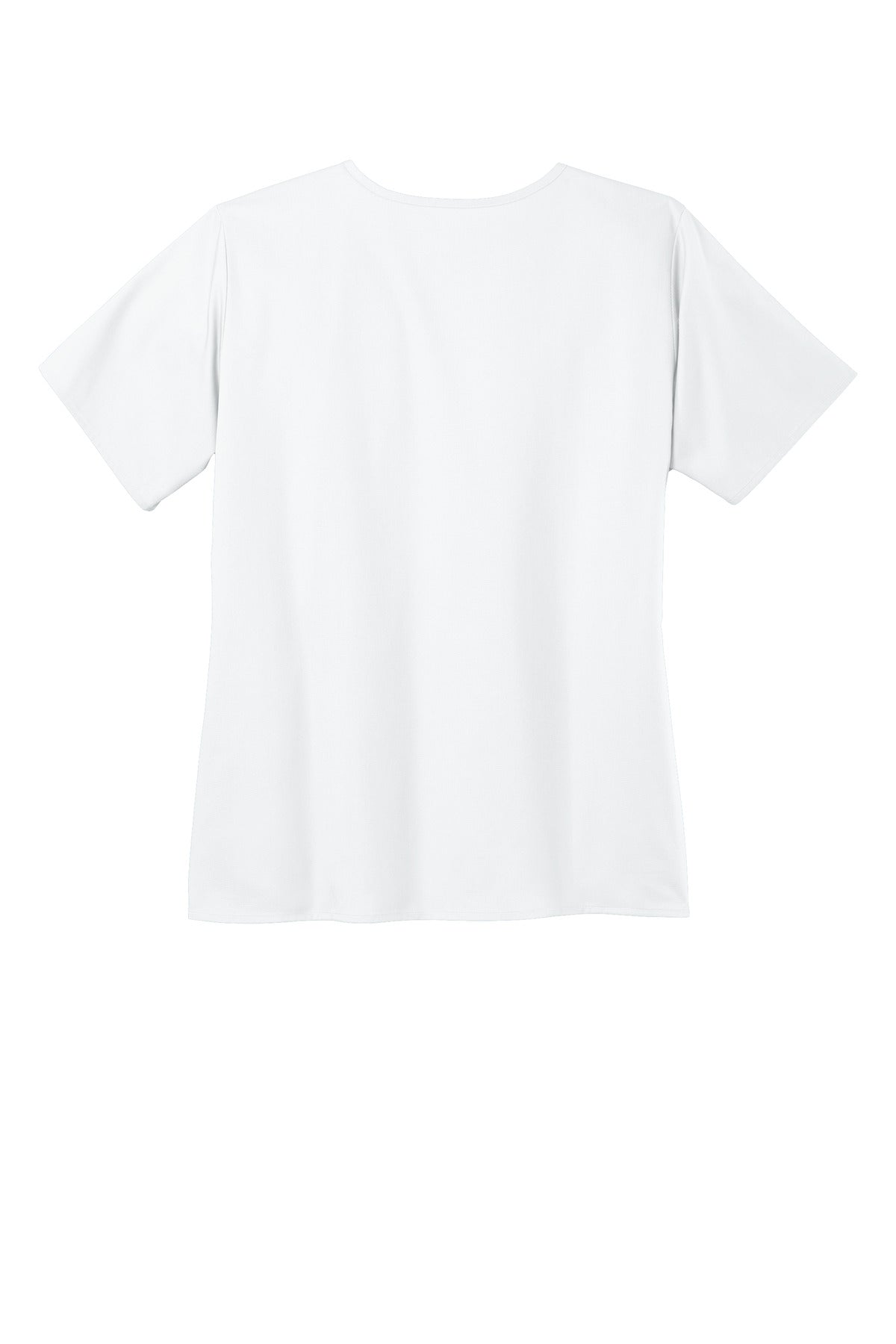Rear View of White Wink Women's WorkFlex Mock Wrap Top WW4760